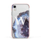 Personalised Agate Blue and Purple Initials Apple iPhone XR Impact Case Pink Edge on Silver Phone