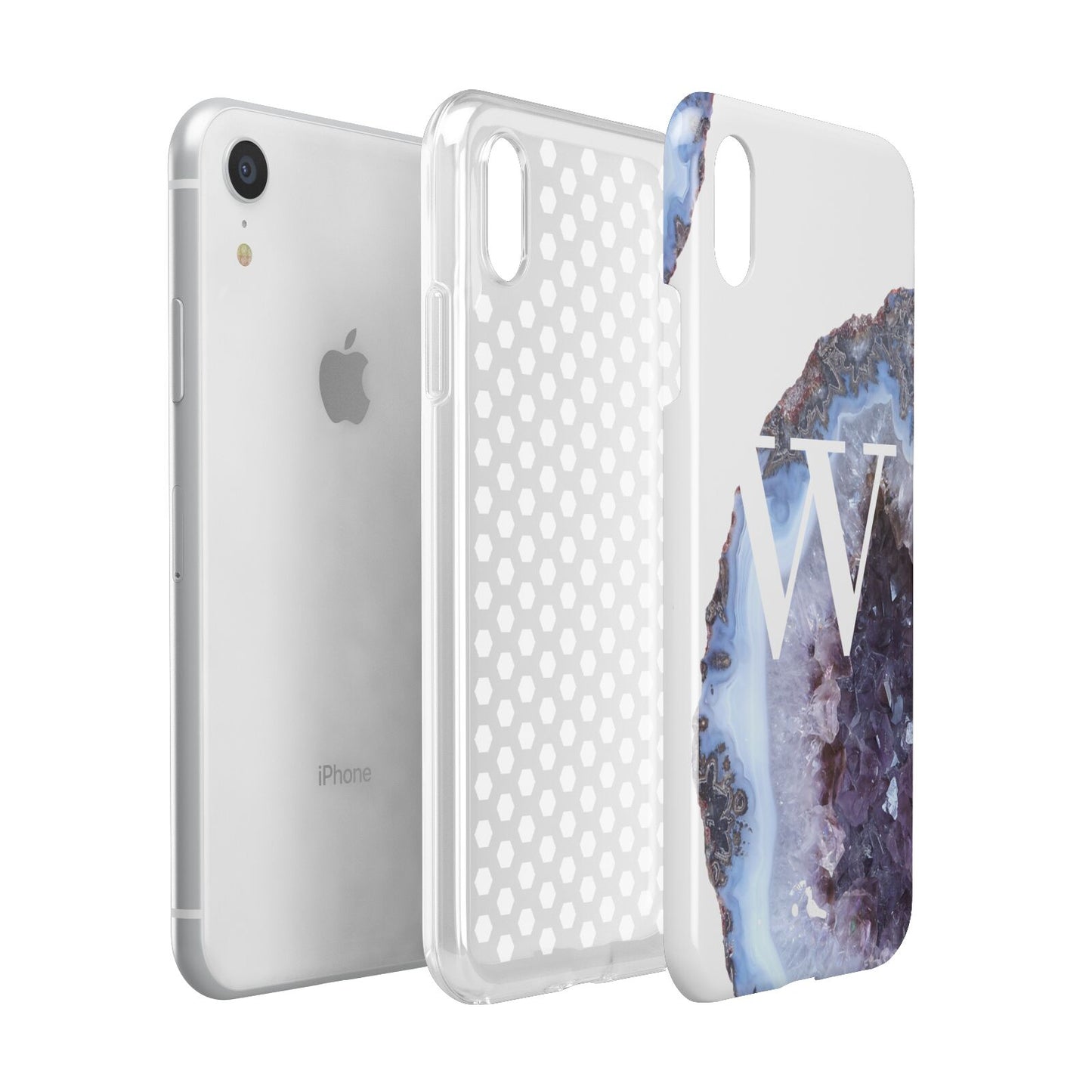 Personalised Agate Blue and Purple Initials Apple iPhone XR White 3D Tough Case Expanded view
