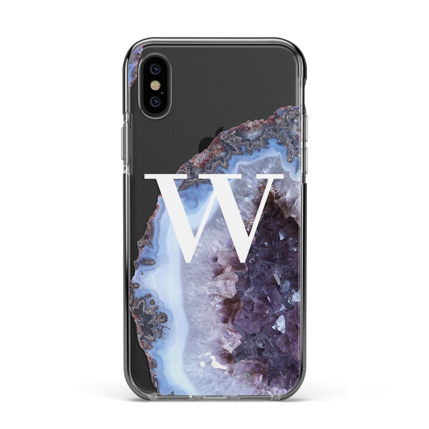 Personalised Agate Blue and Purple Initials Apple iPhone Xs Impact Case Black Edge on Black Phone