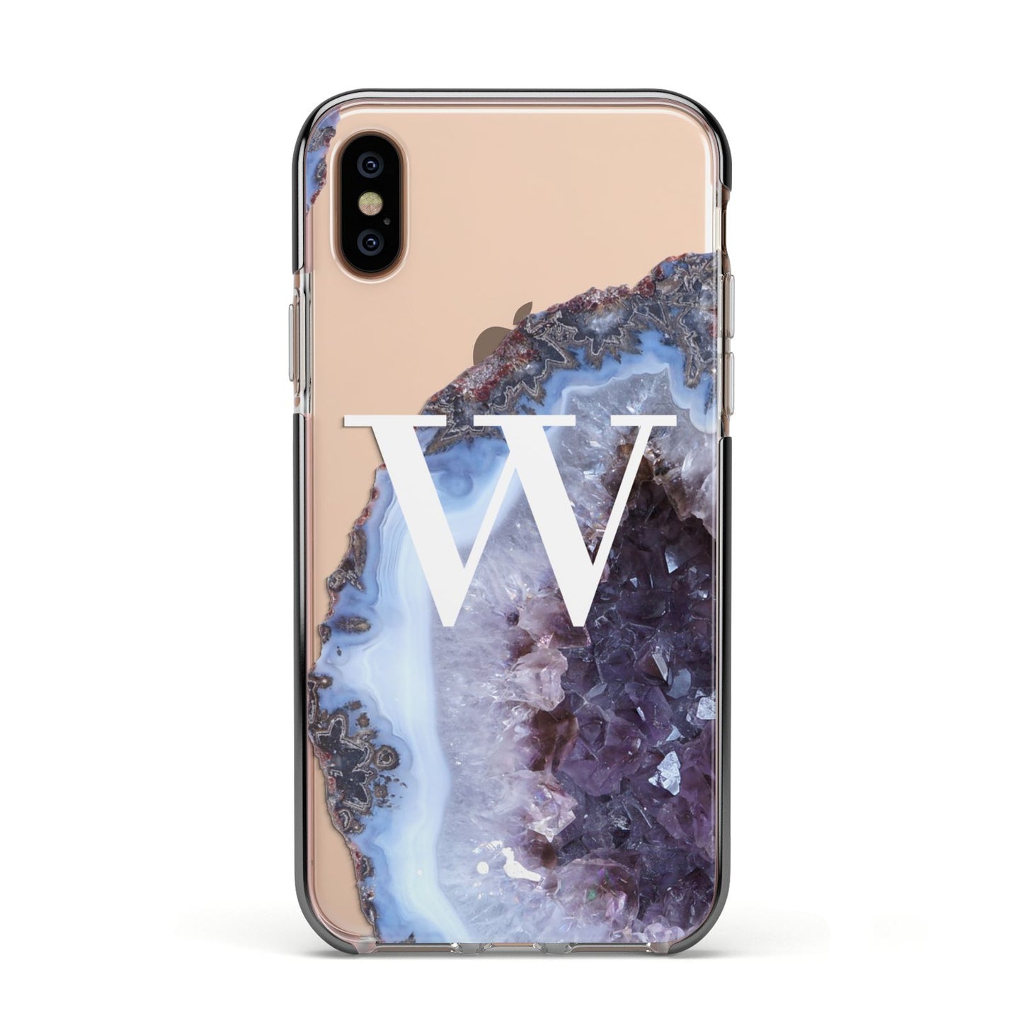 Personalised Agate Blue and Purple Initials Apple iPhone Xs Impact Case Black Edge on Gold Phone