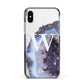 Personalised Agate Blue and Purple Initials Apple iPhone Xs Impact Case Black Edge on Silver Phone