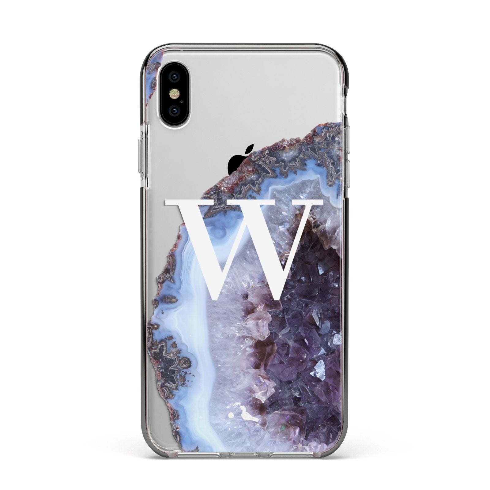 Personalised Agate Blue and Purple Initials Apple iPhone Xs Max Impact Case Black Edge on Silver Phone