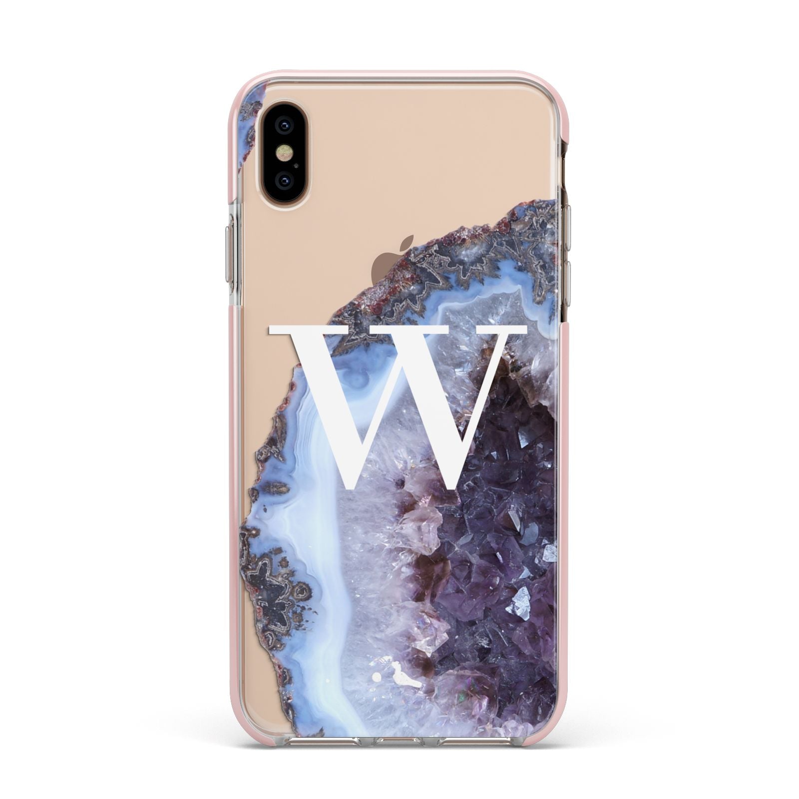 Personalised Agate Blue and Purple Initials Apple iPhone Xs Max Impact Case Pink Edge on Gold Phone