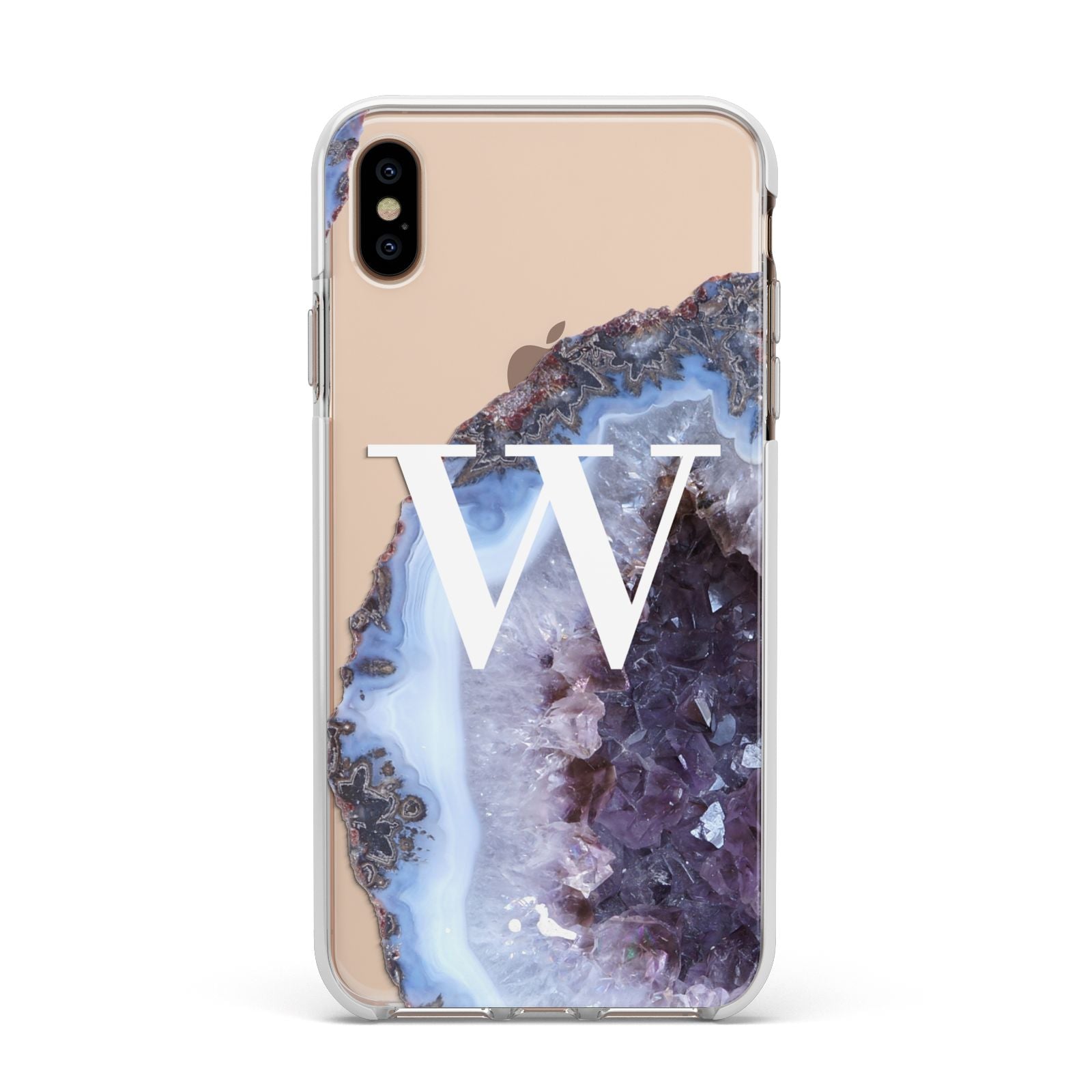 Personalised Agate Blue and Purple Initials Apple iPhone Xs Max Impact Case White Edge on Gold Phone