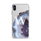 Personalised Agate Blue and Purple Initials Apple iPhone Xs Max Impact Case White Edge on Silver Phone