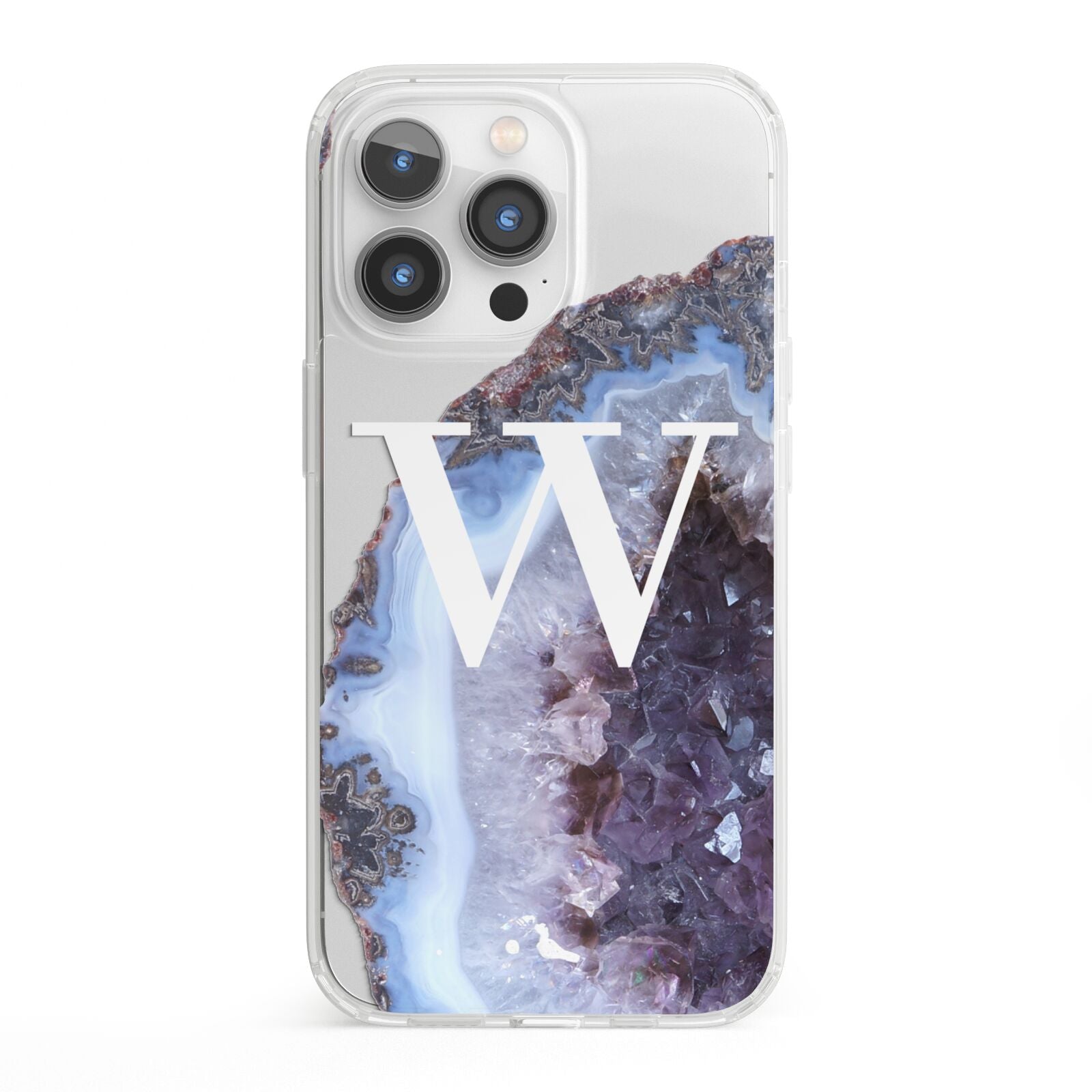 Personalised Agate Blue and Purple Initials iPhone 13 Pro Clear Bumper Case