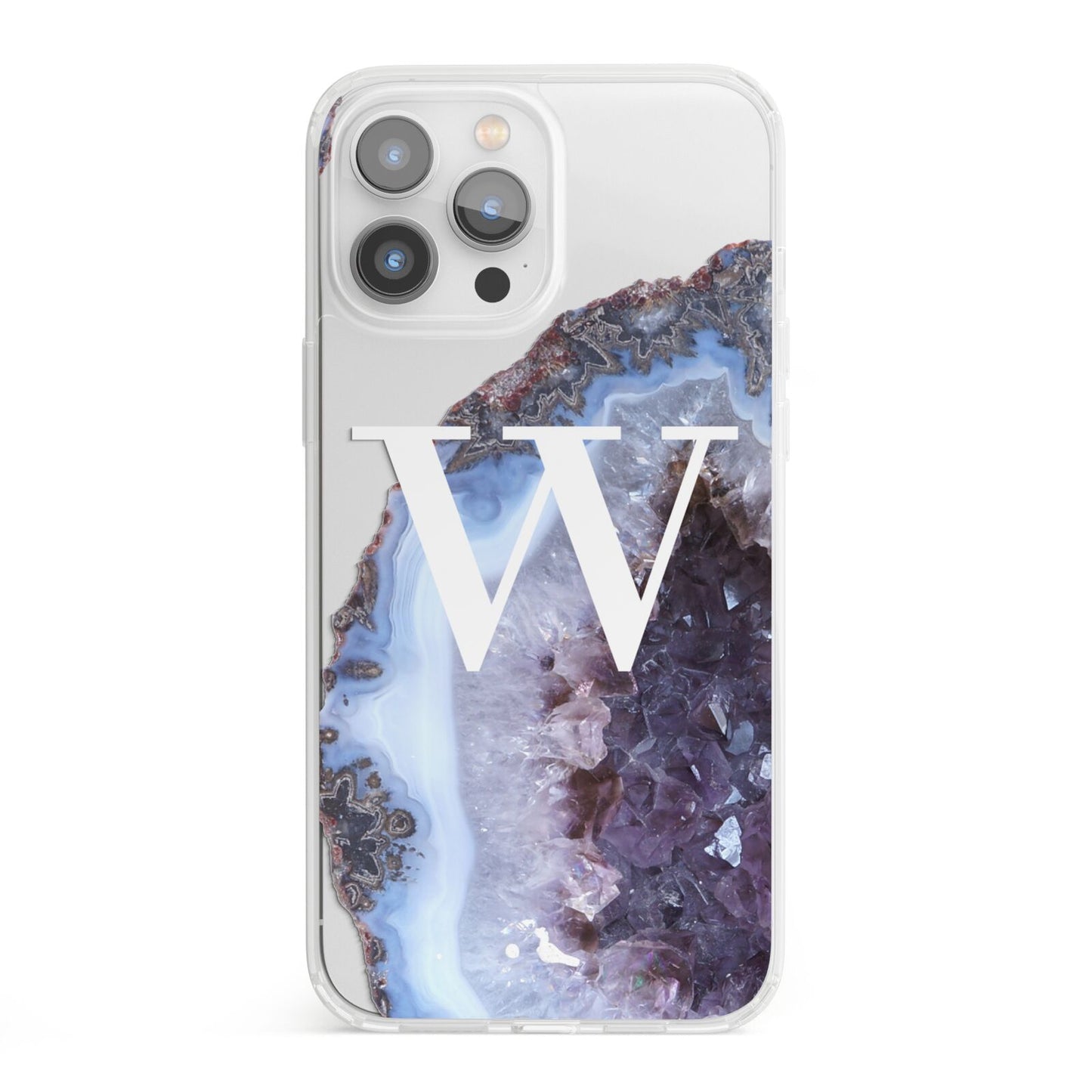 Personalised Agate Blue and Purple Initials iPhone 13 Pro Max Clear Bumper Case