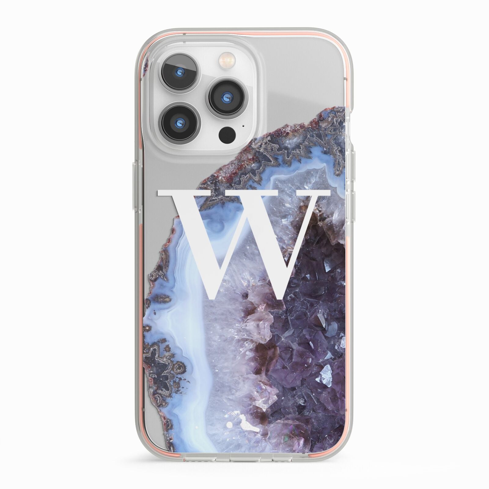 Personalised Agate Blue and Purple Initials iPhone 13 Pro TPU Impact Case with Pink Edges