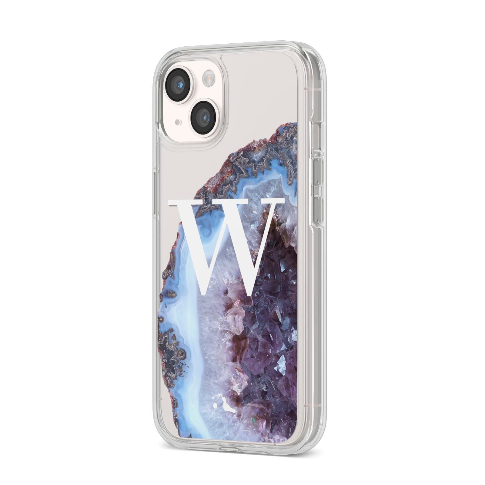 Personalised Agate Blue and Purple Initials iPhone 14 Clear Tough Case Starlight Angled Image
