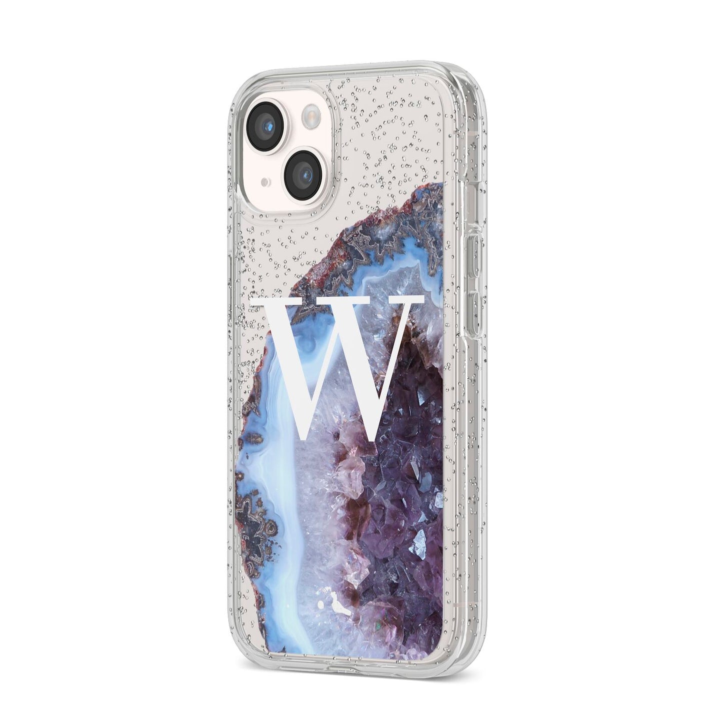 Personalised Agate Blue and Purple Initials iPhone 14 Glitter Tough Case Starlight Angled Image