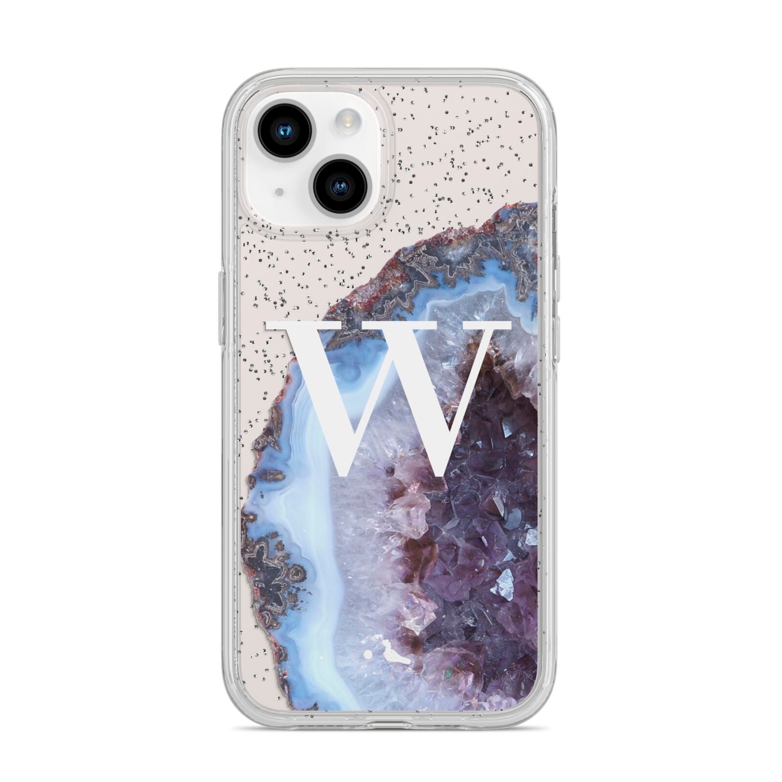 Personalised Agate Blue and Purple Initials iPhone 14 Glitter Tough Case Starlight