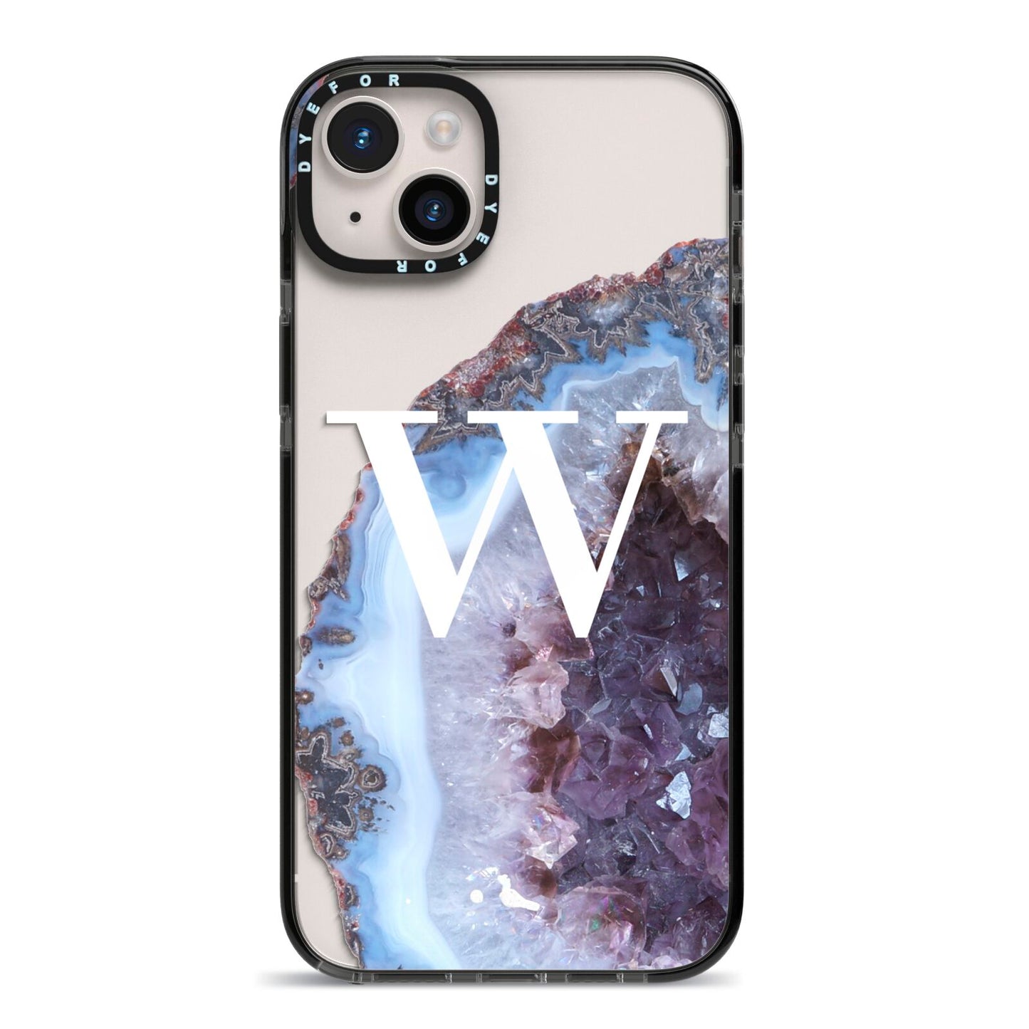 Personalised Agate Blue and Purple Initials iPhone 14 Plus Black Impact Case on Silver phone