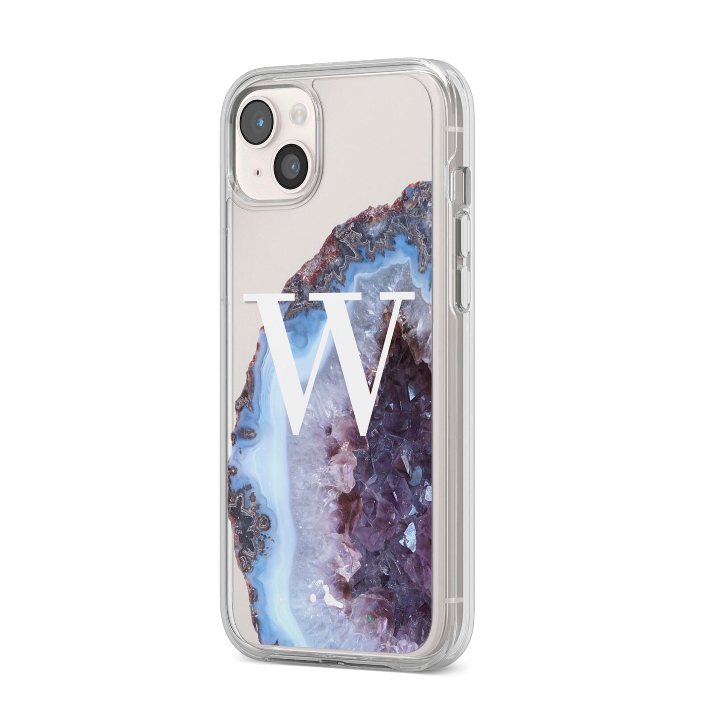 Personalised Agate Blue and Purple Initials iPhone 14 Plus Clear Tough Case Starlight Angled Image