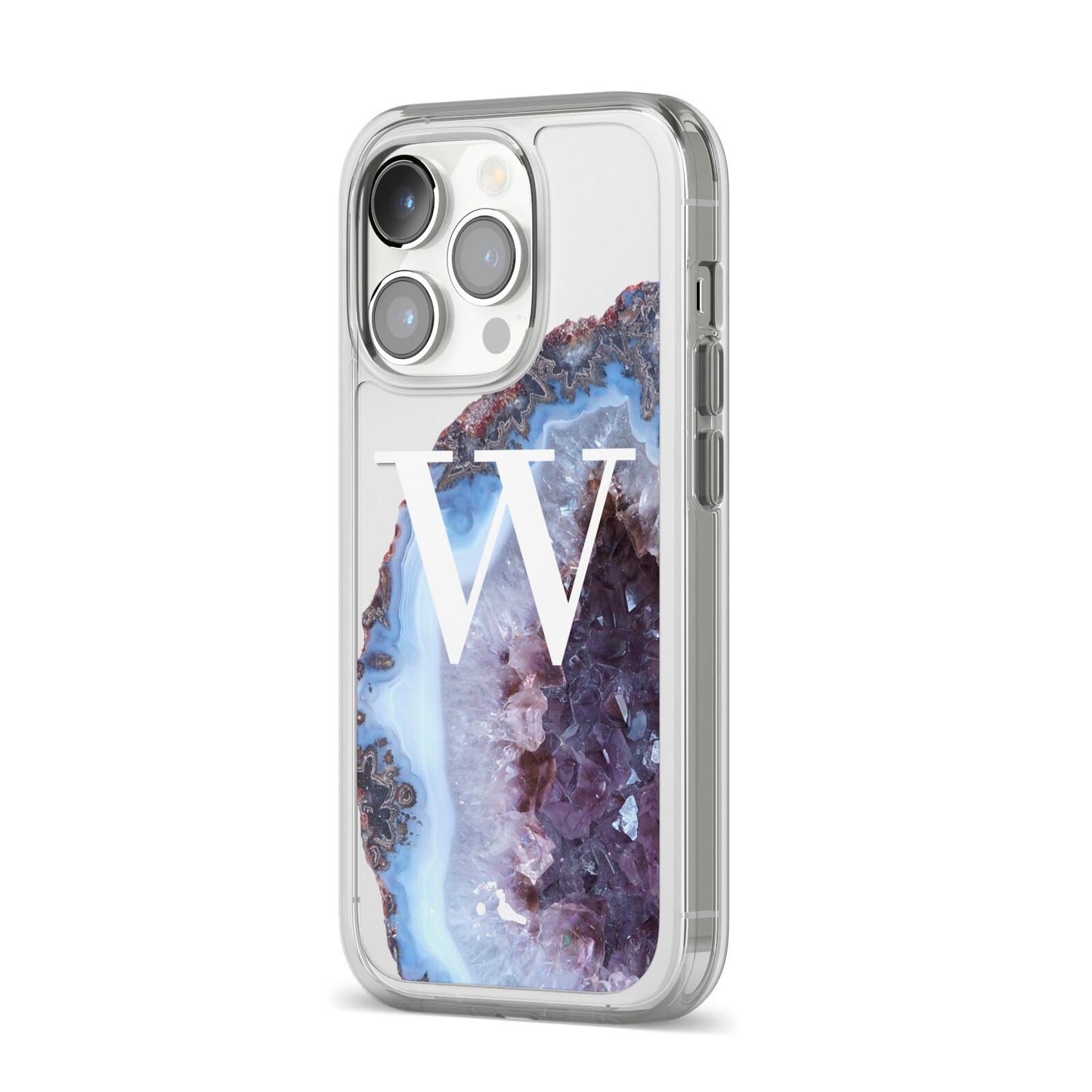 Personalised Agate Blue and Purple Initials iPhone 14 Pro Clear Tough Case Silver Angled Image