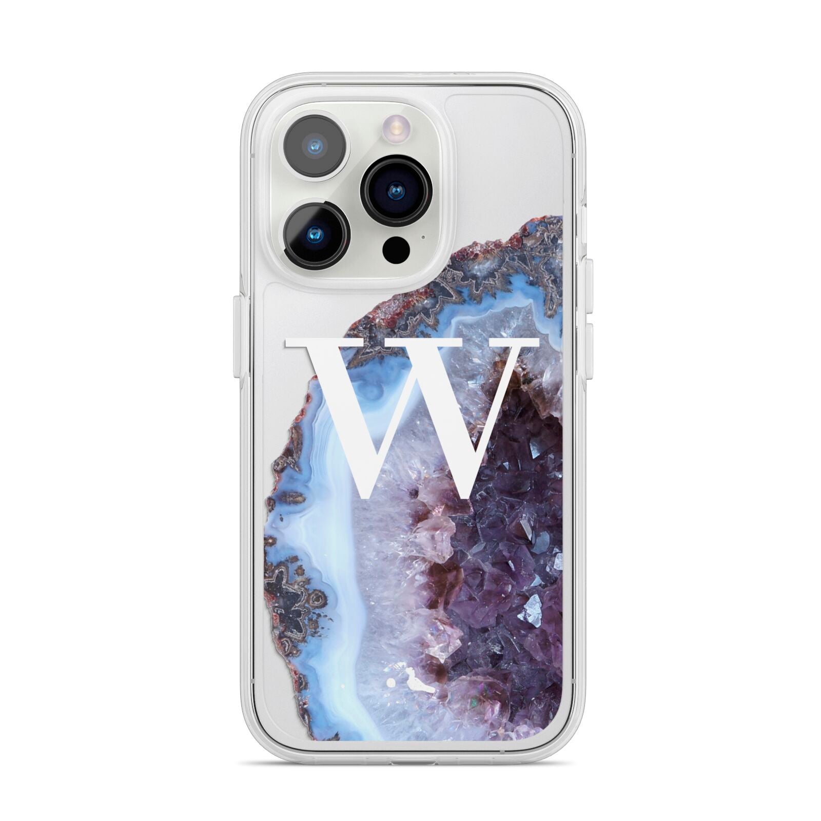 Personalised Agate Blue and Purple Initials iPhone 14 Pro Clear Tough Case Silver