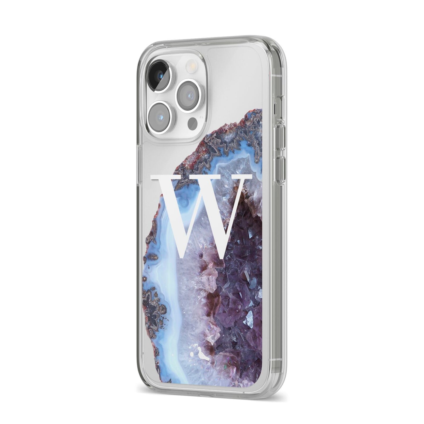 Personalised Agate Blue and Purple Initials iPhone 14 Pro Max Clear Tough Case Silver Angled Image