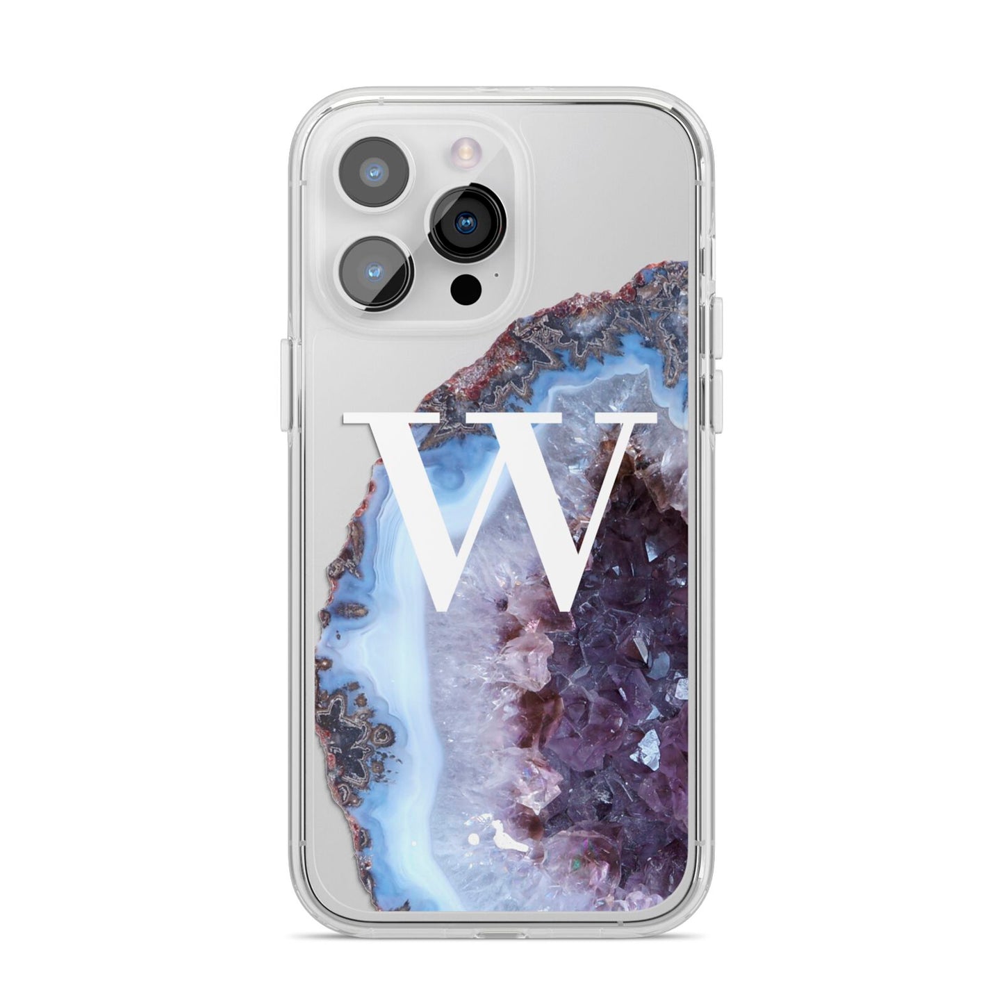 Personalised Agate Blue and Purple Initials iPhone 14 Pro Max Clear Tough Case Silver
