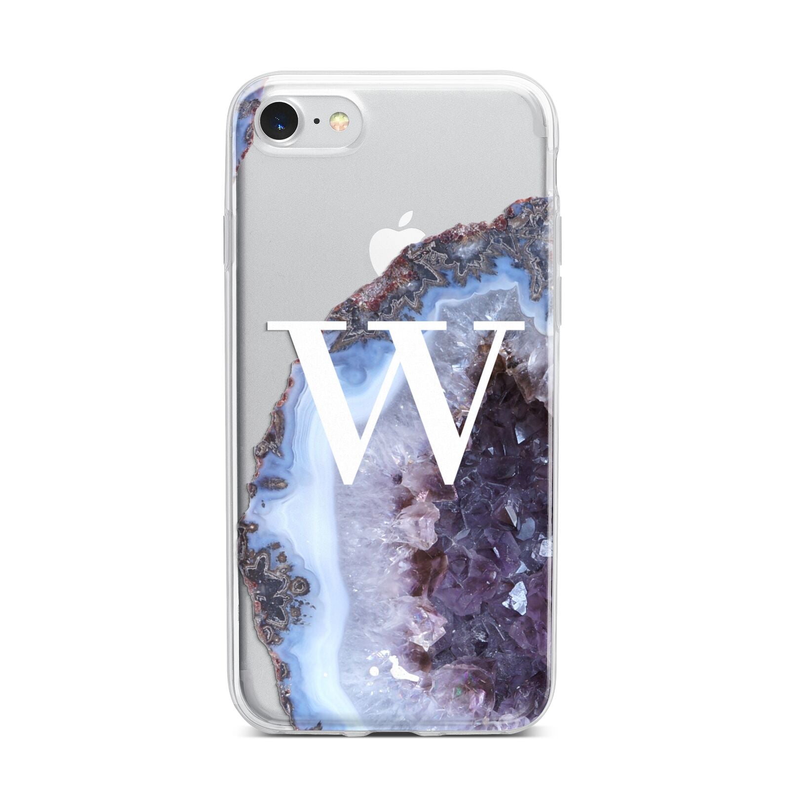 Personalised Agate Blue and Purple Initials iPhone 7 Bumper Case on Silver iPhone