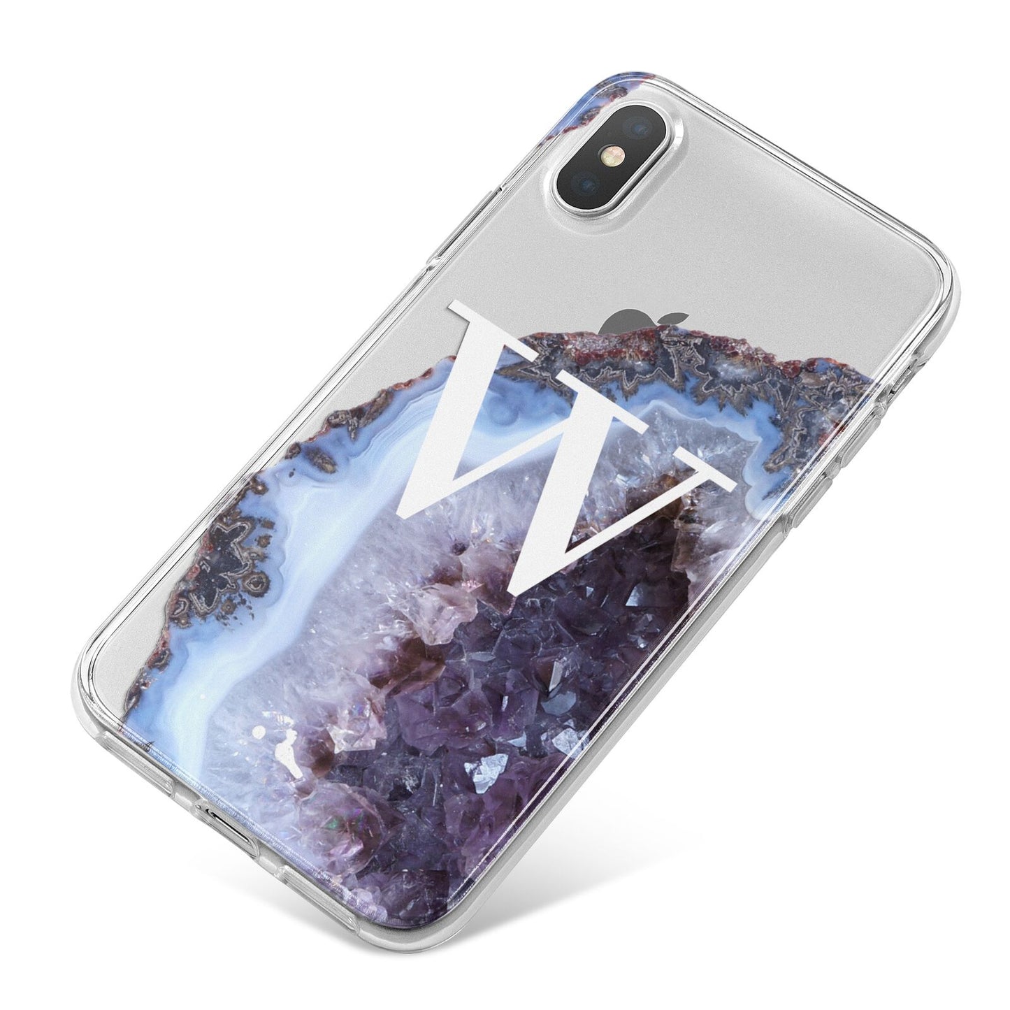 Personalised Agate Blue and Purple Initials iPhone X Bumper Case on Silver iPhone