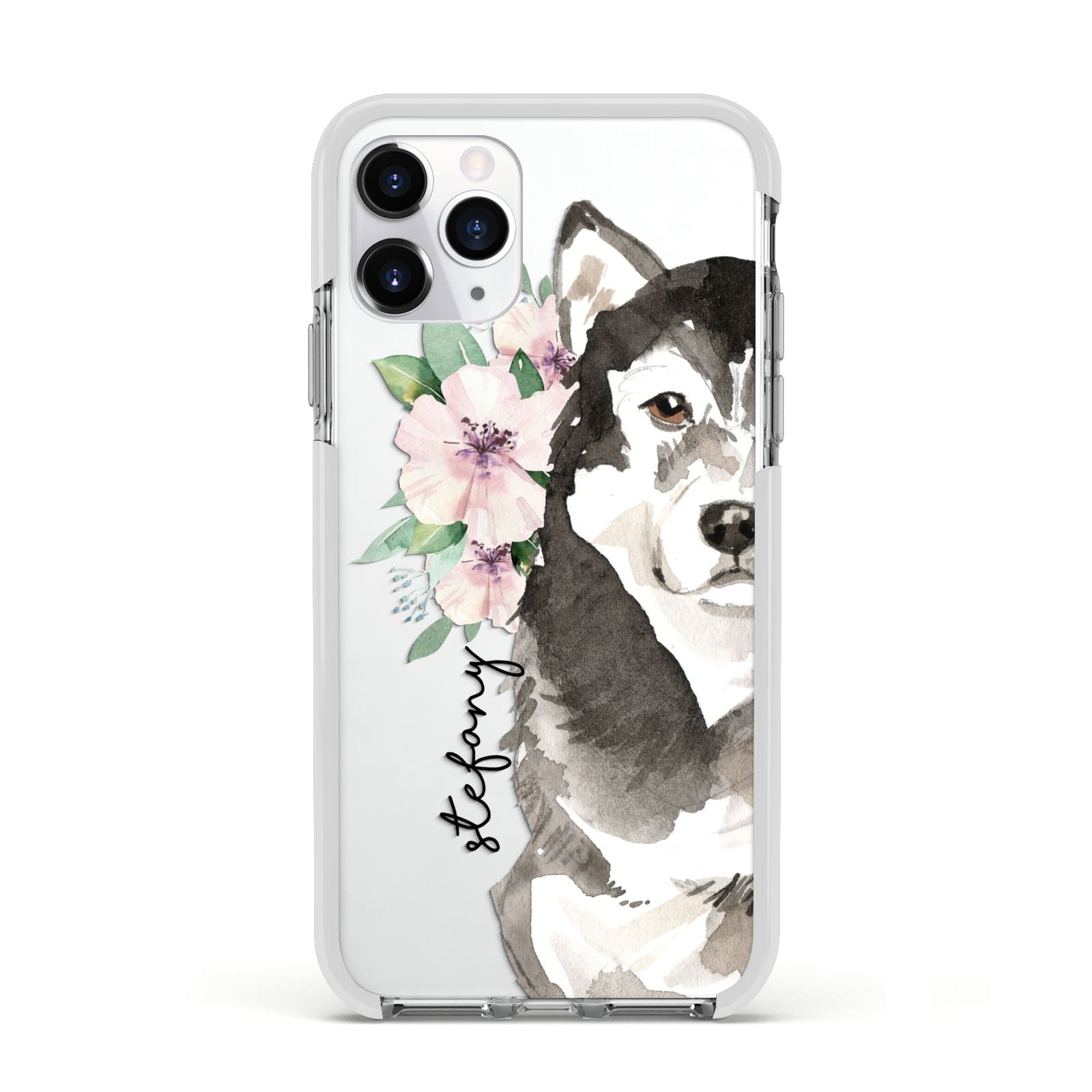 Personalised Alaskan Malamute Apple iPhone 11 Pro in Silver with White Impact Case