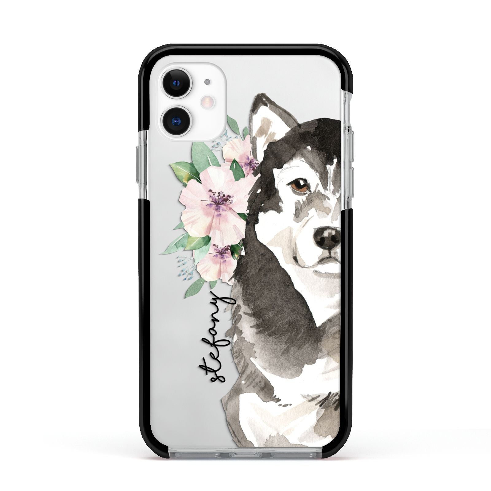 Personalised Alaskan Malamute Apple iPhone 11 in White with Black Impact Case