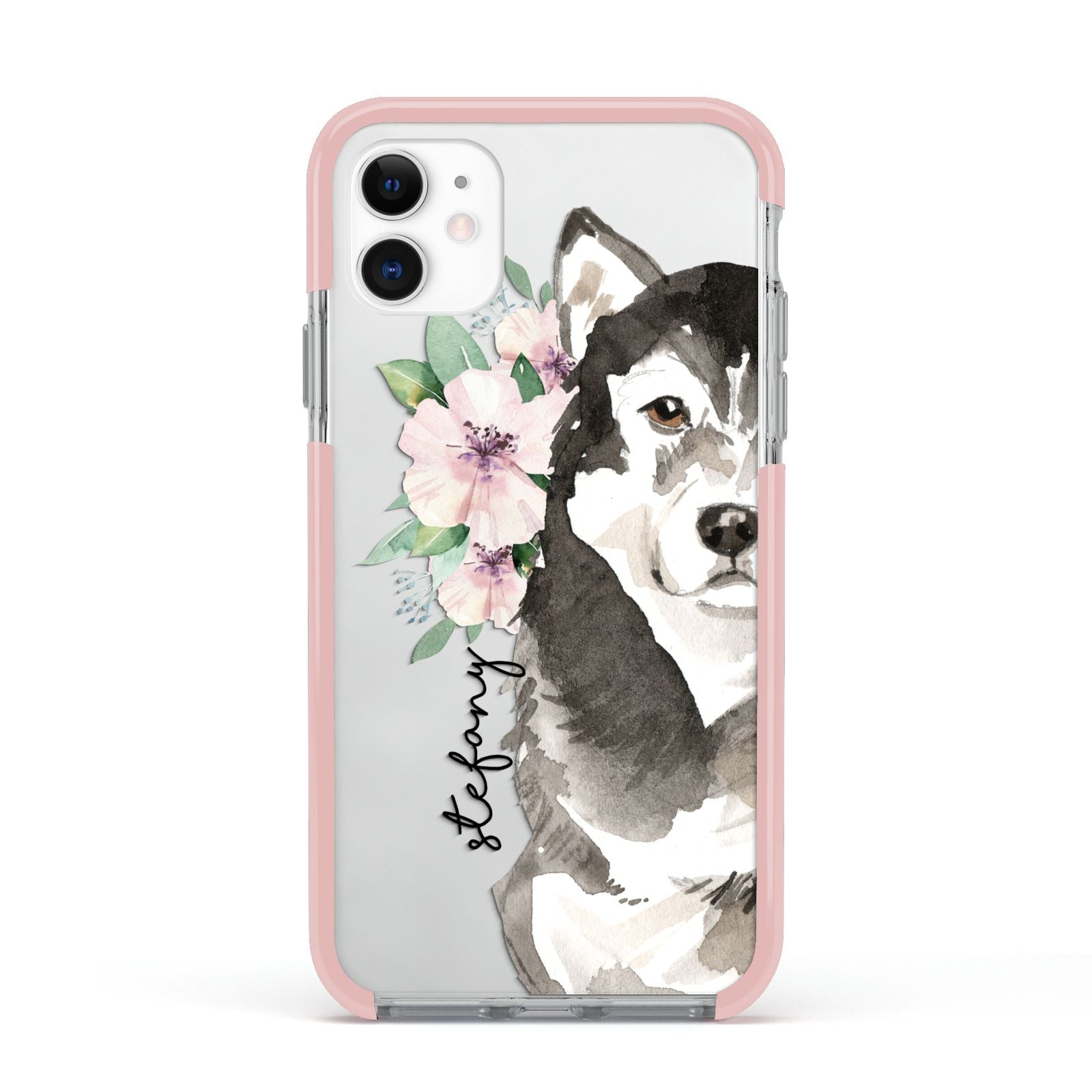 Personalised Alaskan Malamute Apple iPhone 11 in White with Pink Impact Case