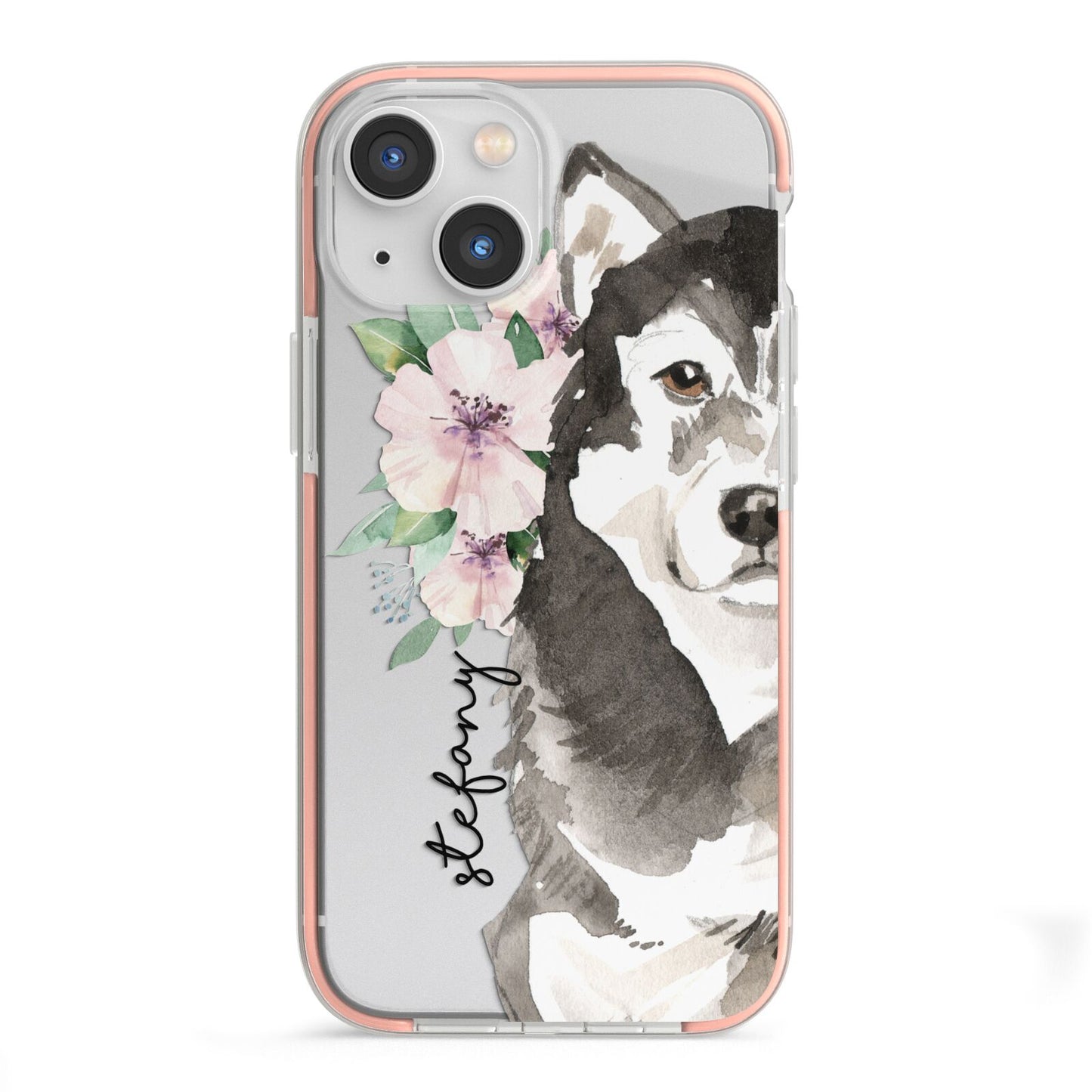 Personalised Alaskan Malamute iPhone 13 Mini TPU Impact Case with Pink Edges