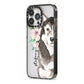 Personalised Alaskan Malamute iPhone 13 Pro Black Impact Case Side Angle on Silver phone