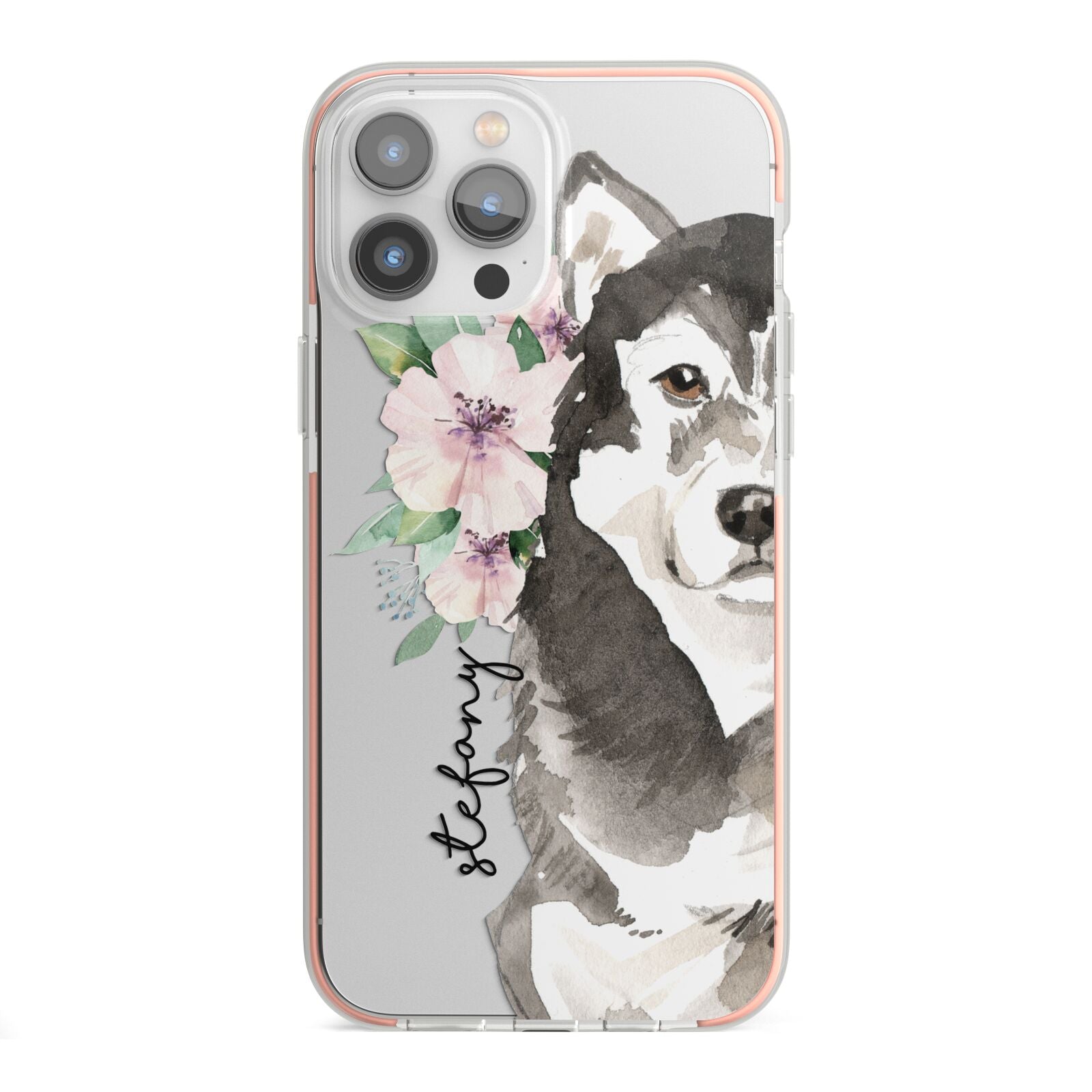 Personalised Alaskan Malamute iPhone 13 Pro Max TPU Impact Case with Pink Edges