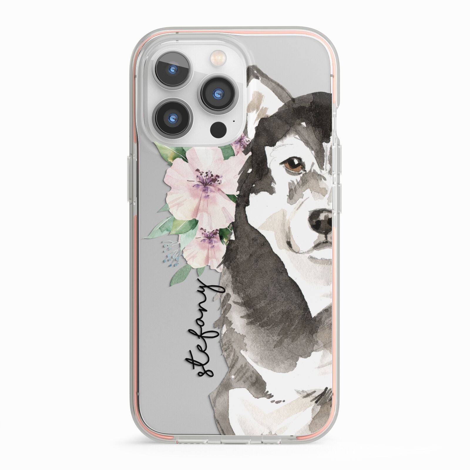 Personalised Alaskan Malamute iPhone 13 Pro TPU Impact Case with Pink Edges