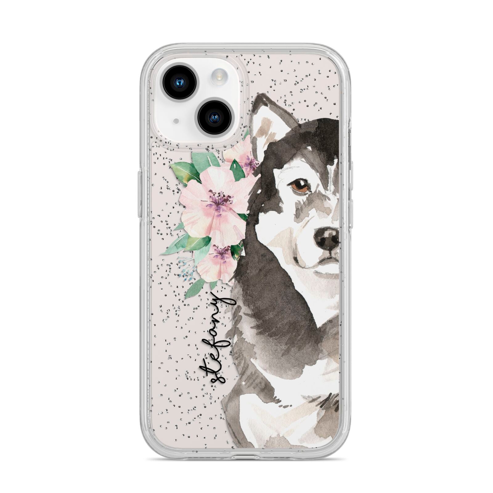 Personalised Alaskan Malamute iPhone 14 Glitter Tough Case Starlight