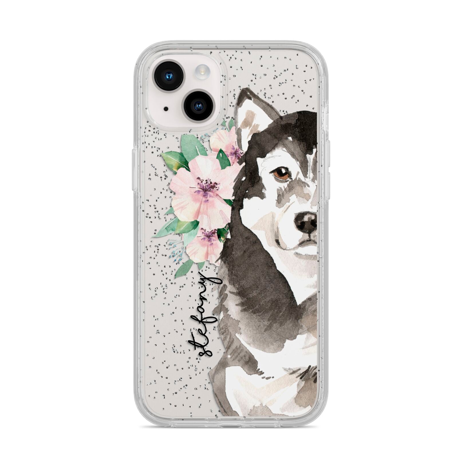 Personalised Alaskan Malamute iPhone 14 Plus Glitter Tough Case Starlight