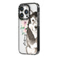 Personalised Alaskan Malamute iPhone 14 Pro Black Impact Case Side Angle on Silver phone