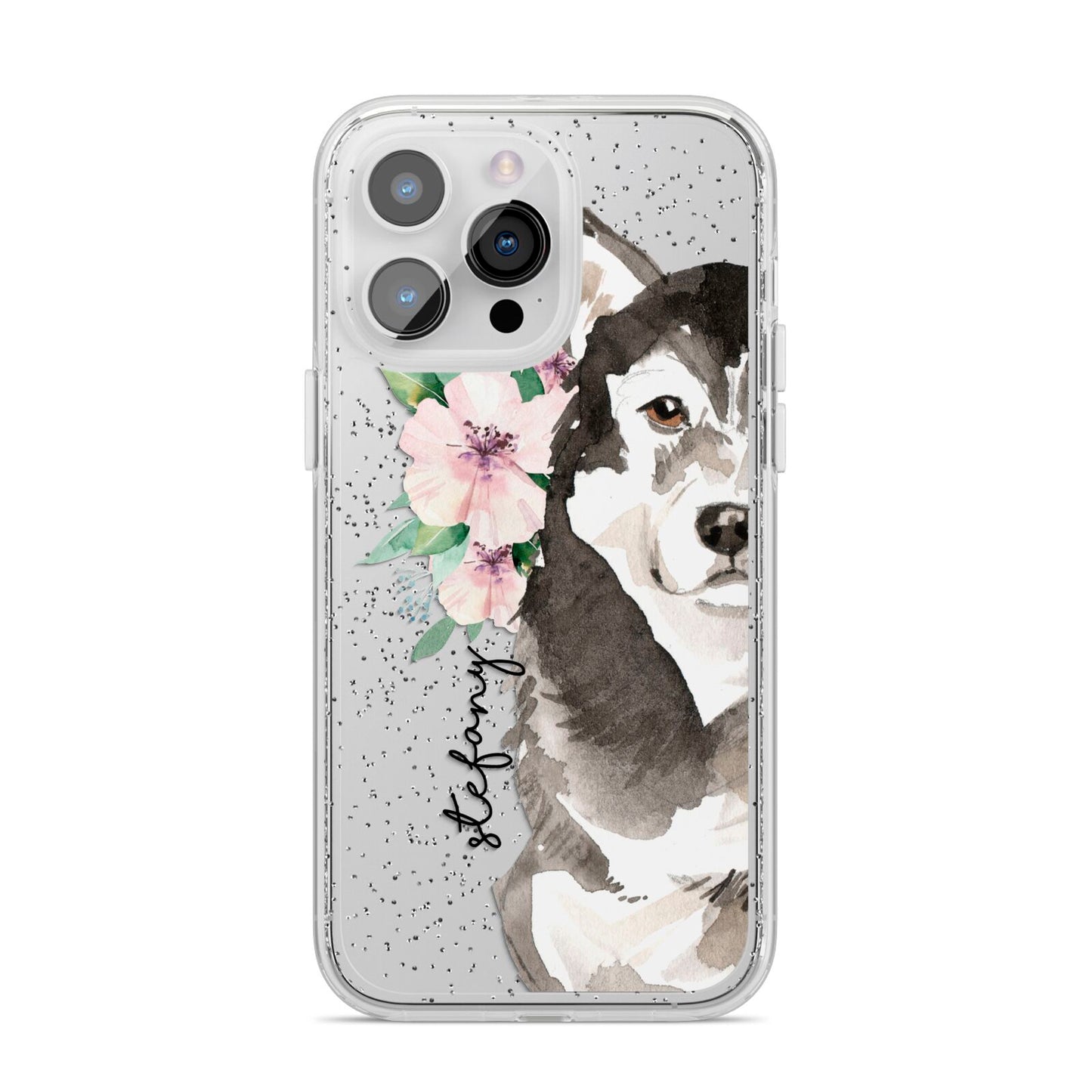 Personalised Alaskan Malamute iPhone 14 Pro Max Glitter Tough Case Silver