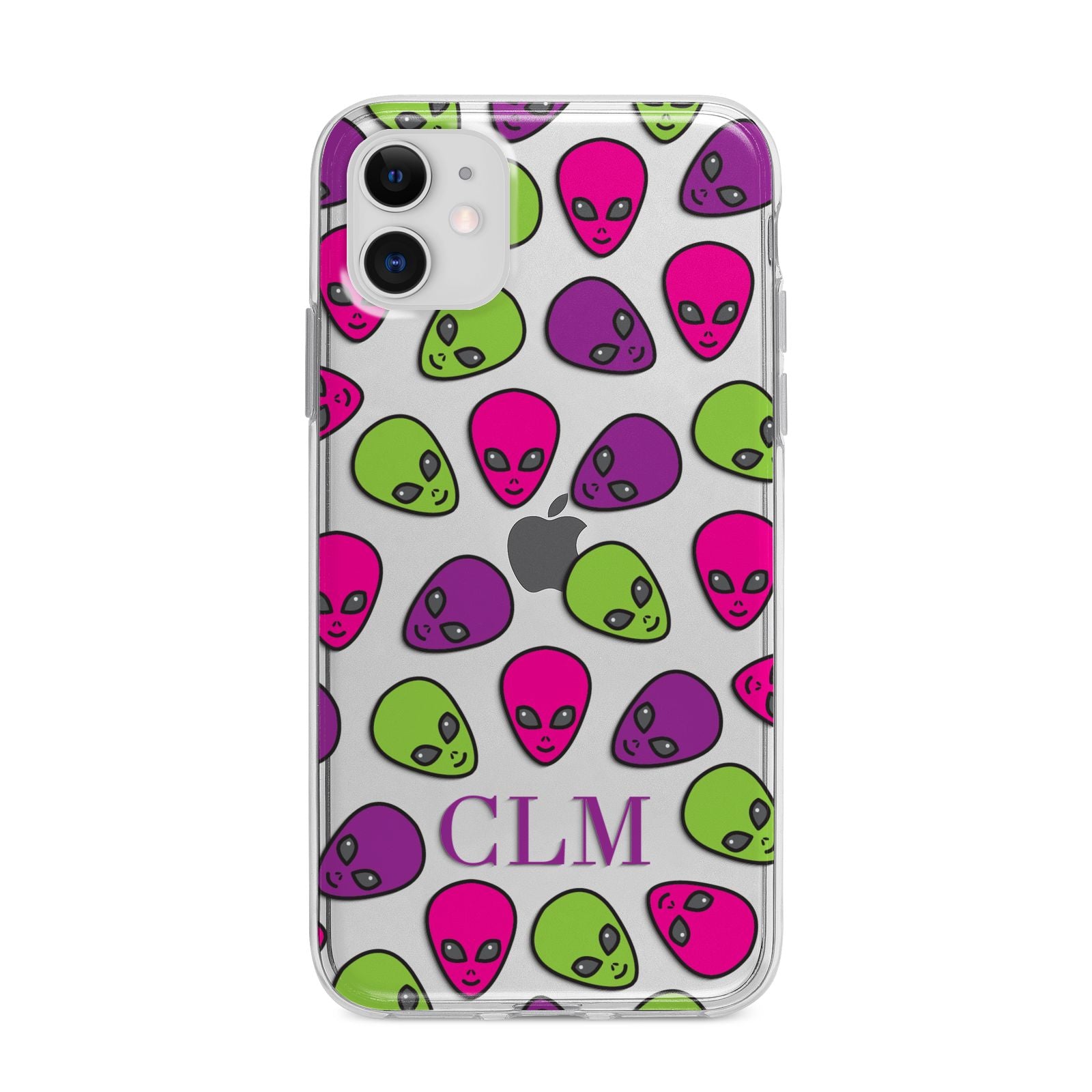 Personalised Aliens Initials Apple iPhone 11 in White with Bumper Case