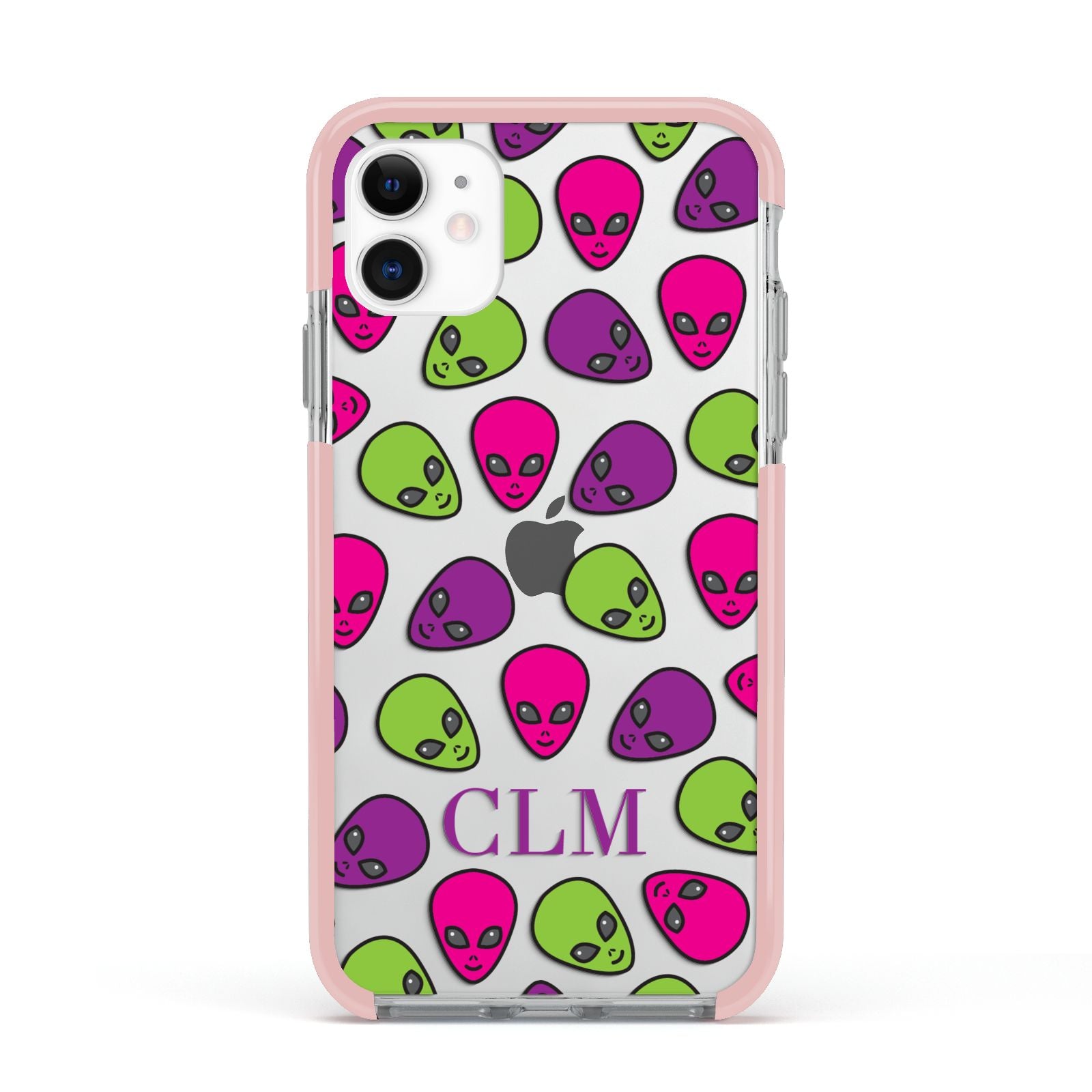 Personalised Aliens Initials Apple iPhone 11 in White with Pink Impact Case