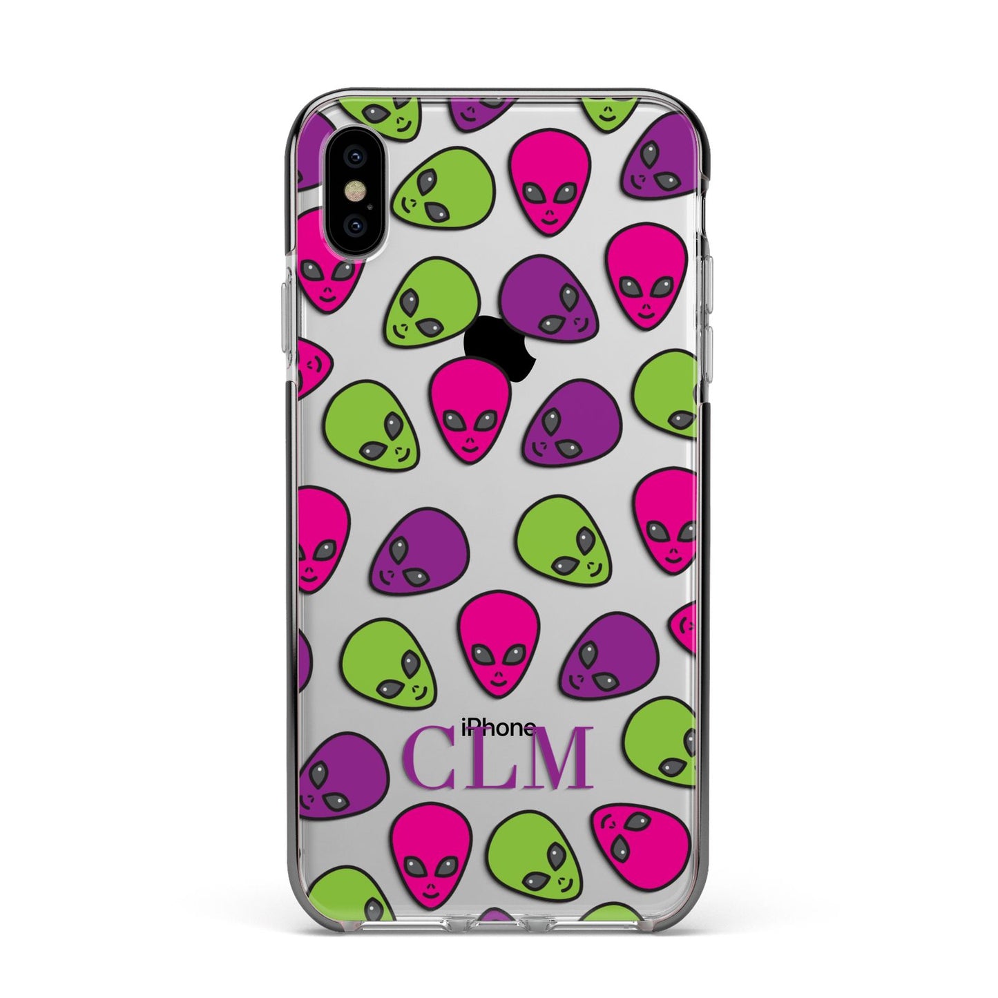 Personalised Aliens Initials Apple iPhone Xs Max Impact Case Black Edge on Silver Phone