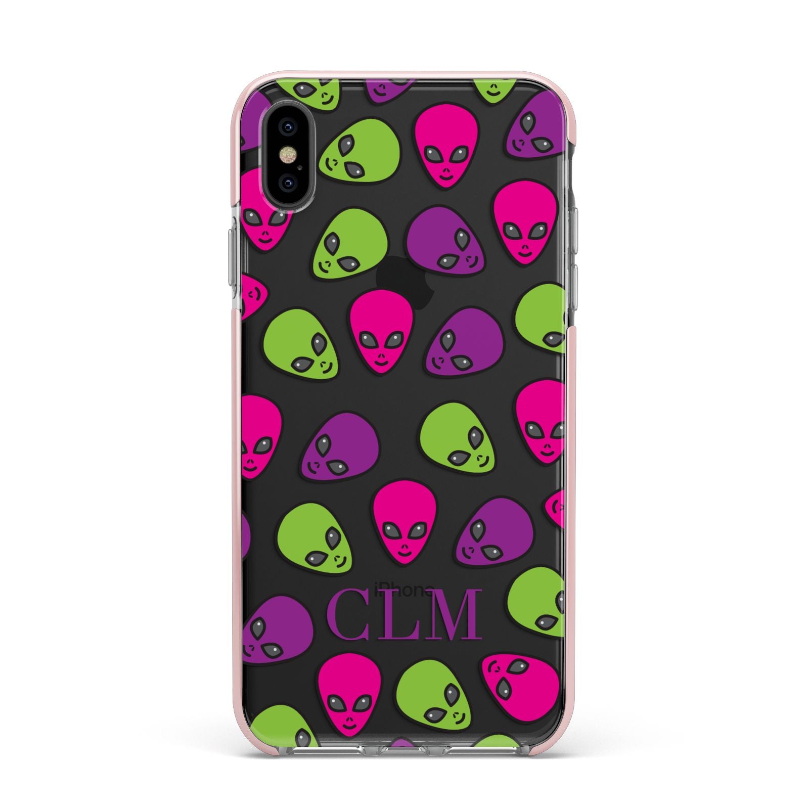 Personalised Aliens Initials Apple iPhone Xs Max Impact Case Pink Edge on Black Phone