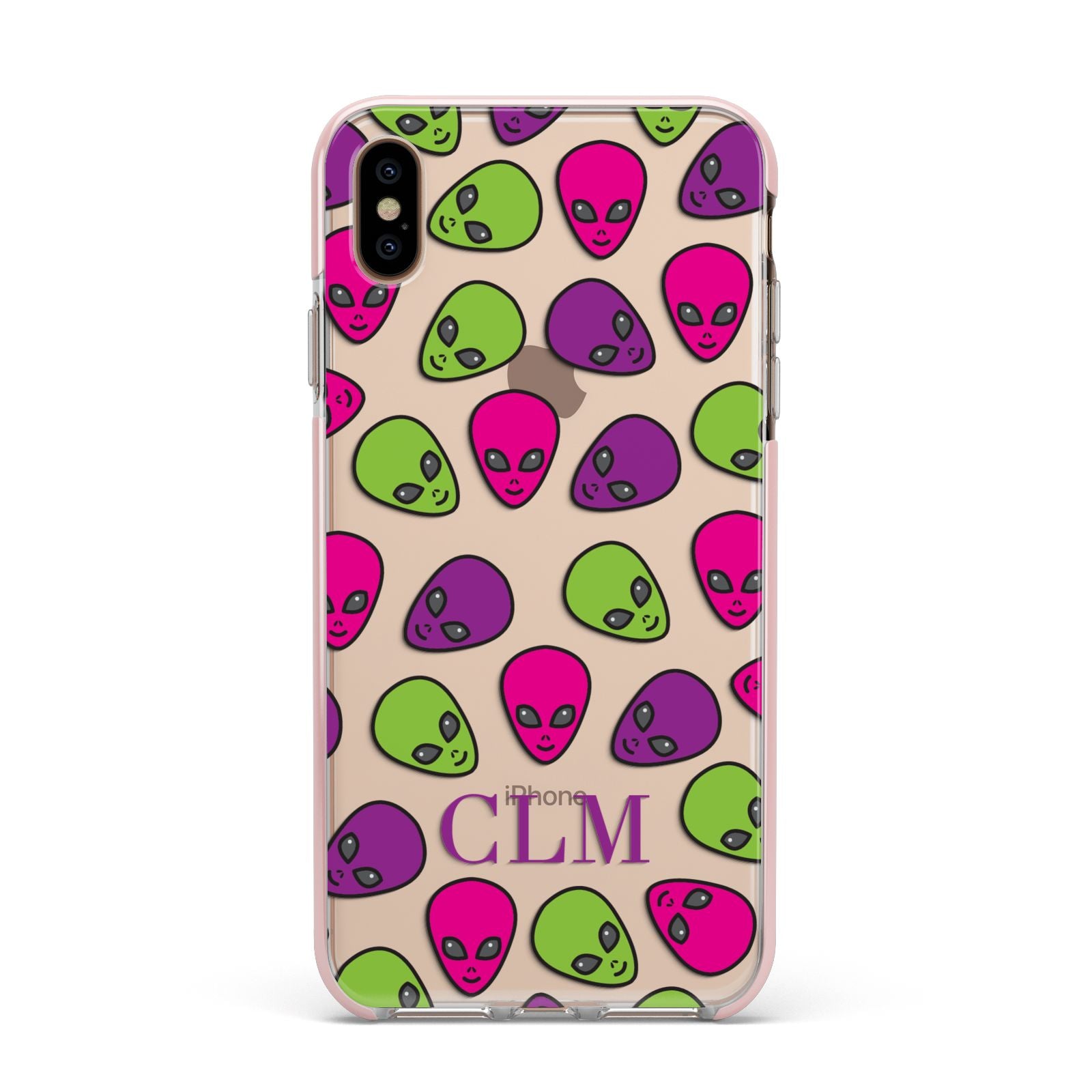 Personalised Aliens Initials Apple iPhone Xs Max Impact Case Pink Edge on Gold Phone