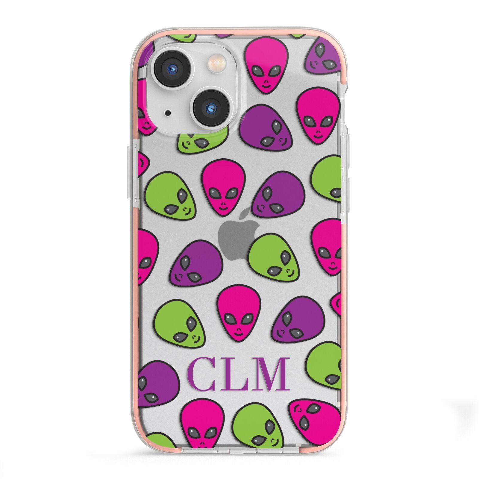 Personalised Aliens Initials iPhone 13 Mini TPU Impact Case with Pink Edges