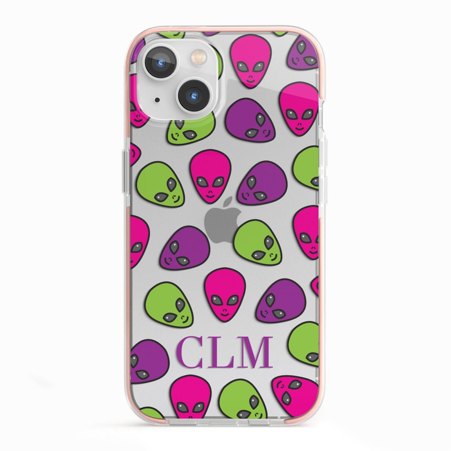 Personalised Aliens Initials iPhone 13 TPU Impact Case with Pink Edges