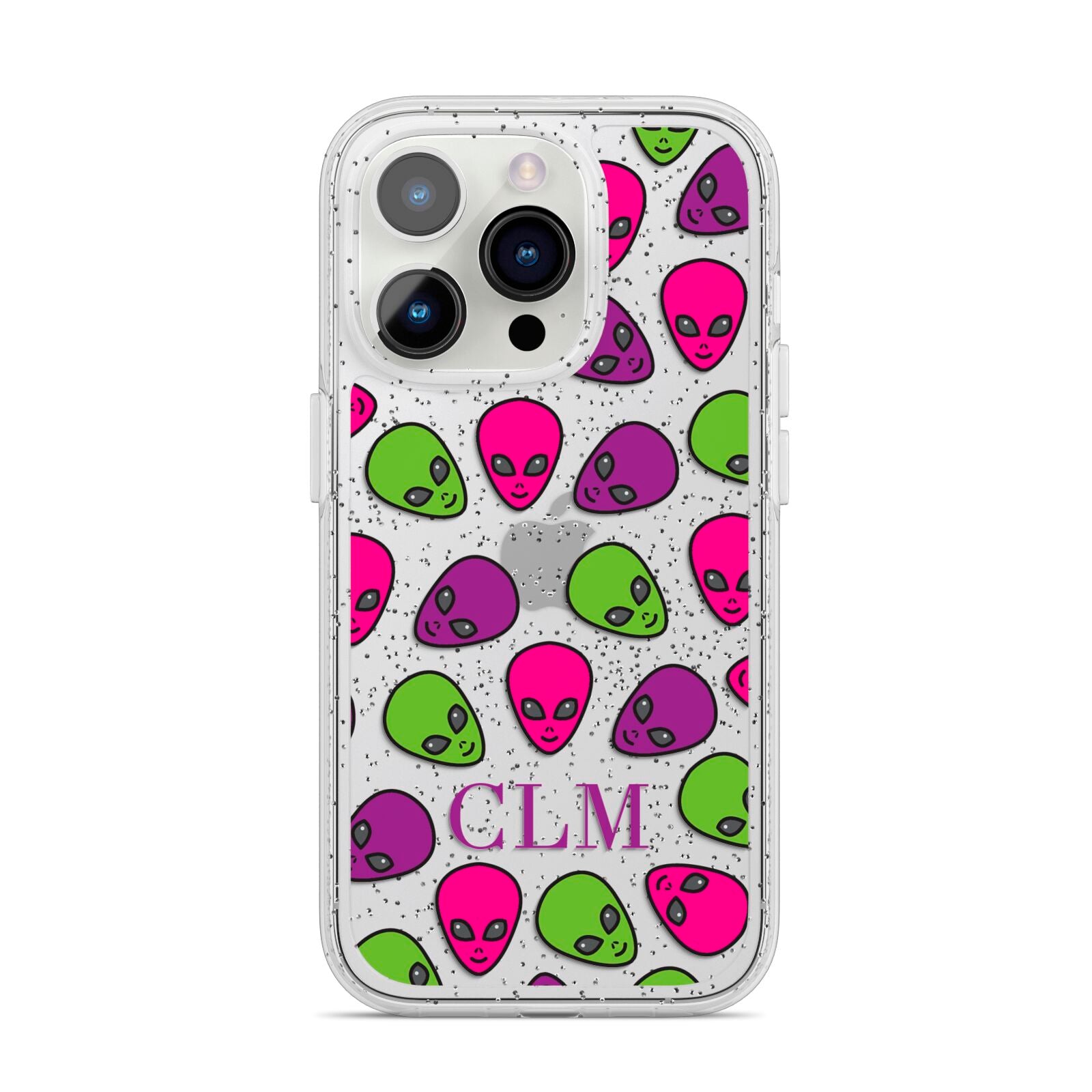 Personalised Aliens Initials iPhone 14 Pro Glitter Tough Case Silver