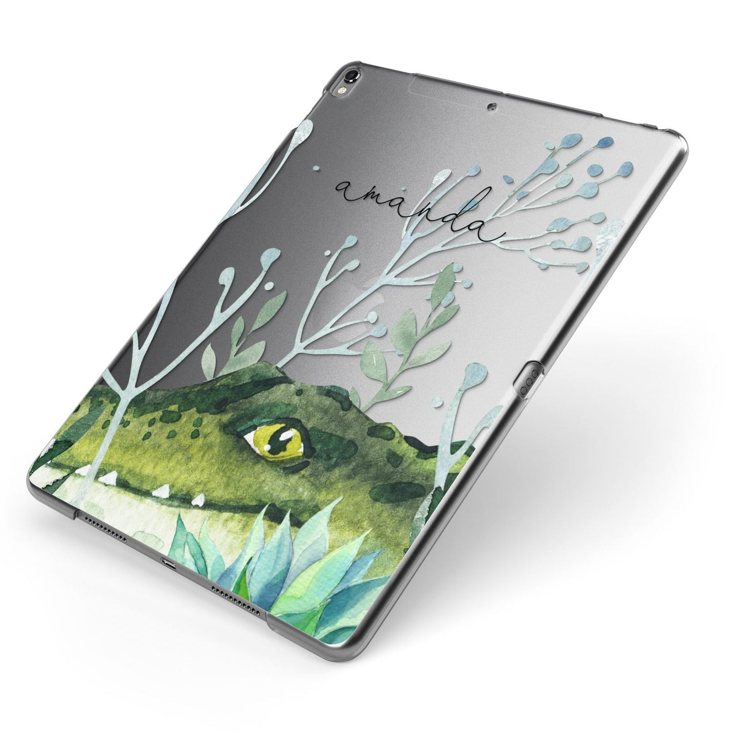 Personalised Alligator Apple iPad Case on Grey iPad Side View
