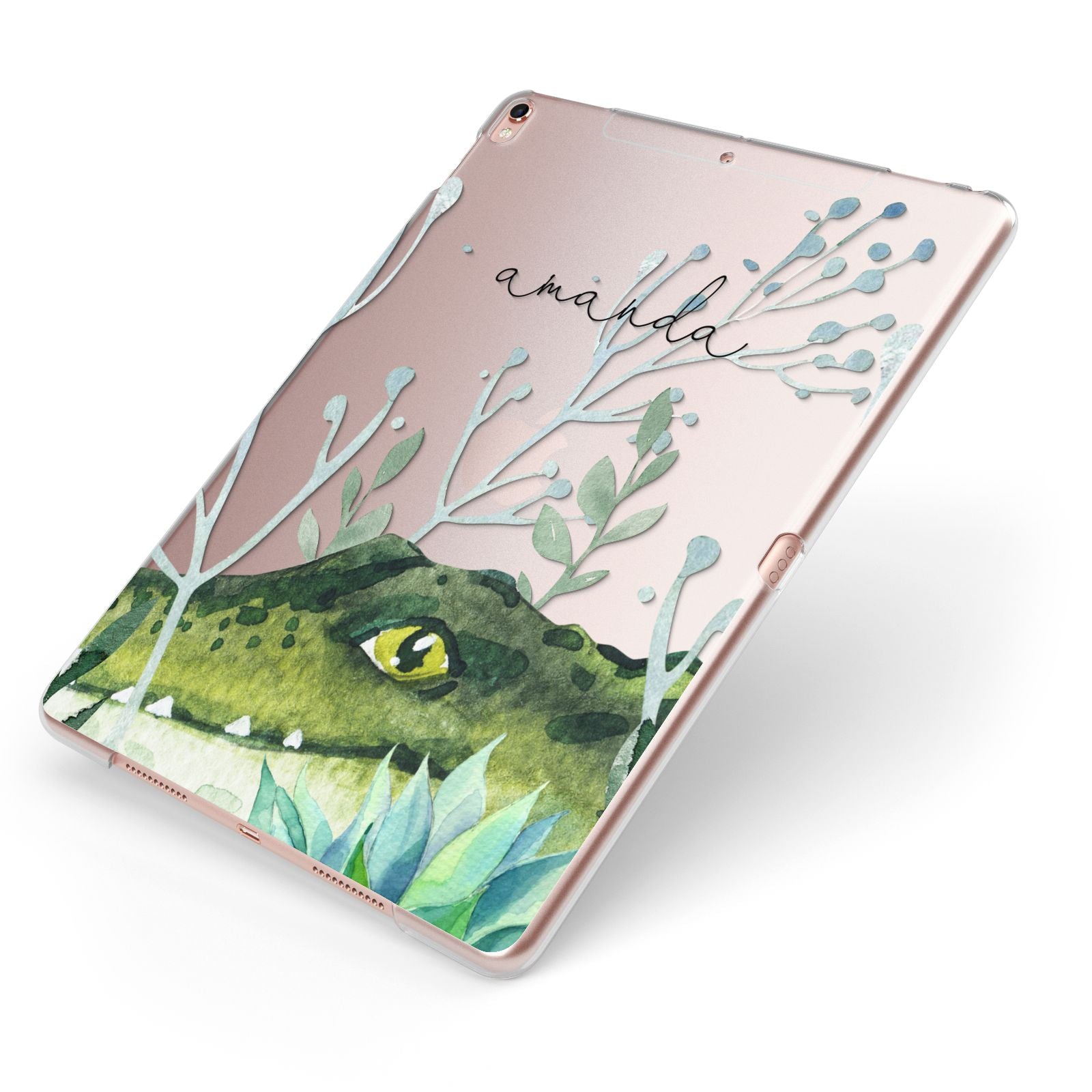 Personalised Alligator Apple iPad Case on Rose Gold iPad Side View