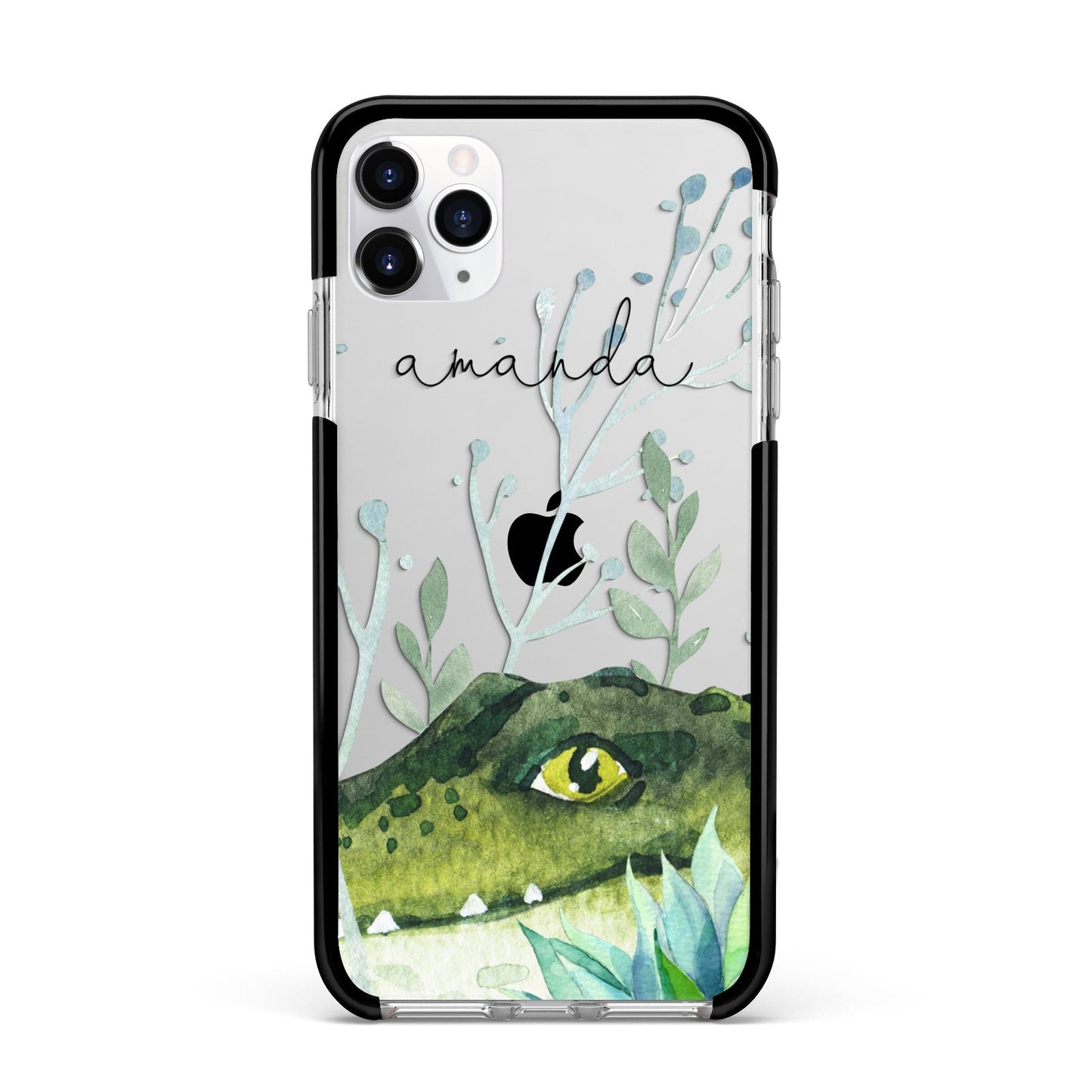 Personalised Alligator Apple iPhone 11 Pro Max in Silver with Black Impact Case