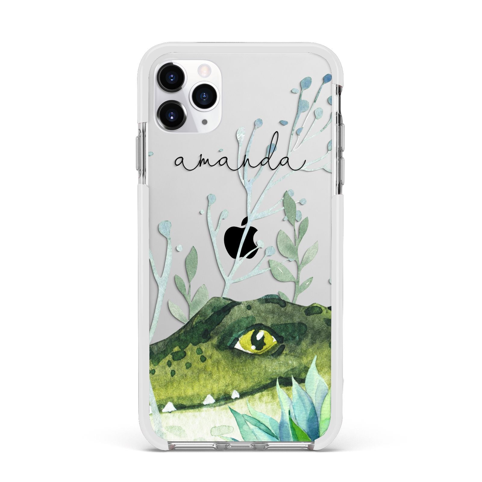 Personalised Alligator Apple iPhone 11 Pro Max in Silver with White Impact Case
