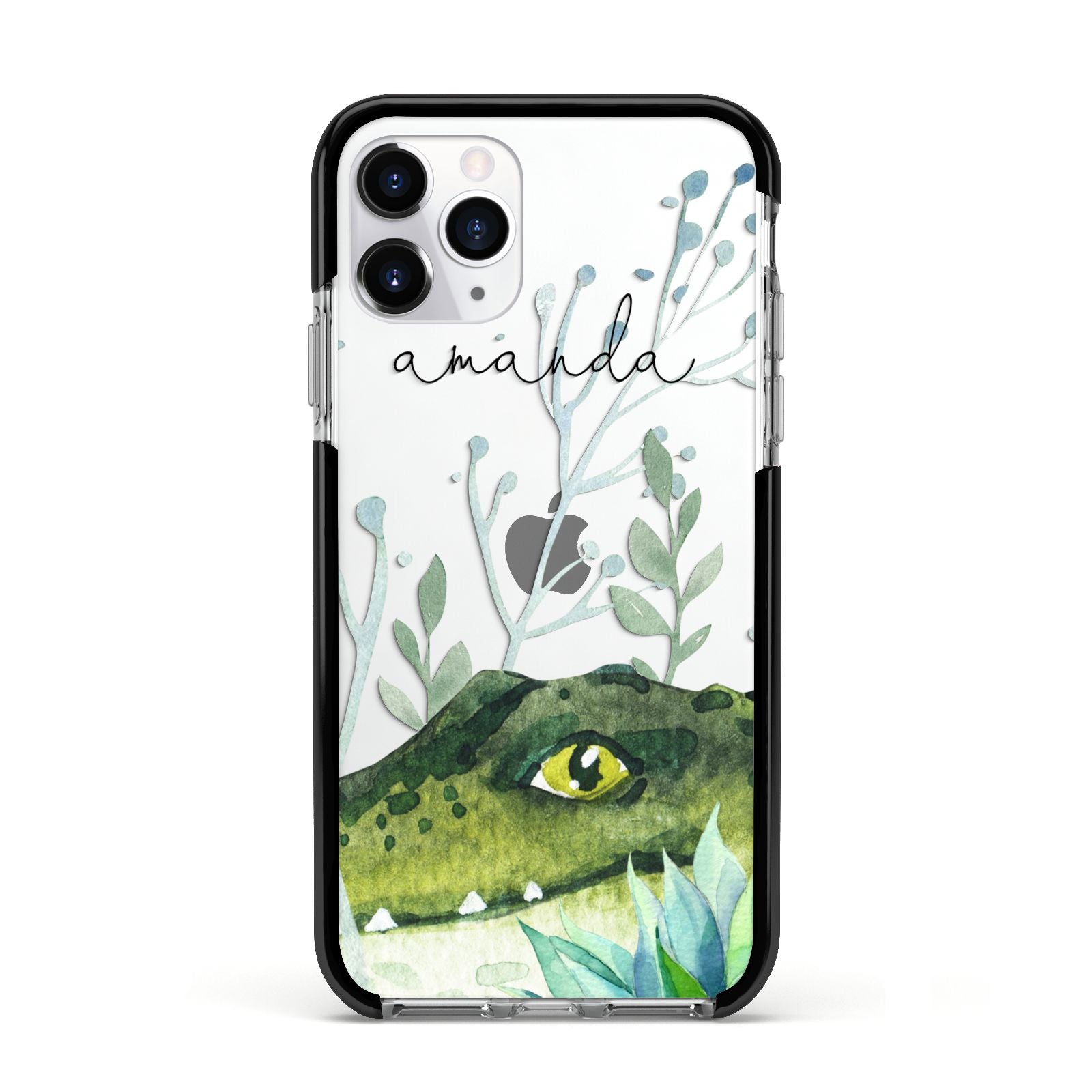 Personalised Alligator Apple iPhone 11 Pro in Silver with Black Impact Case