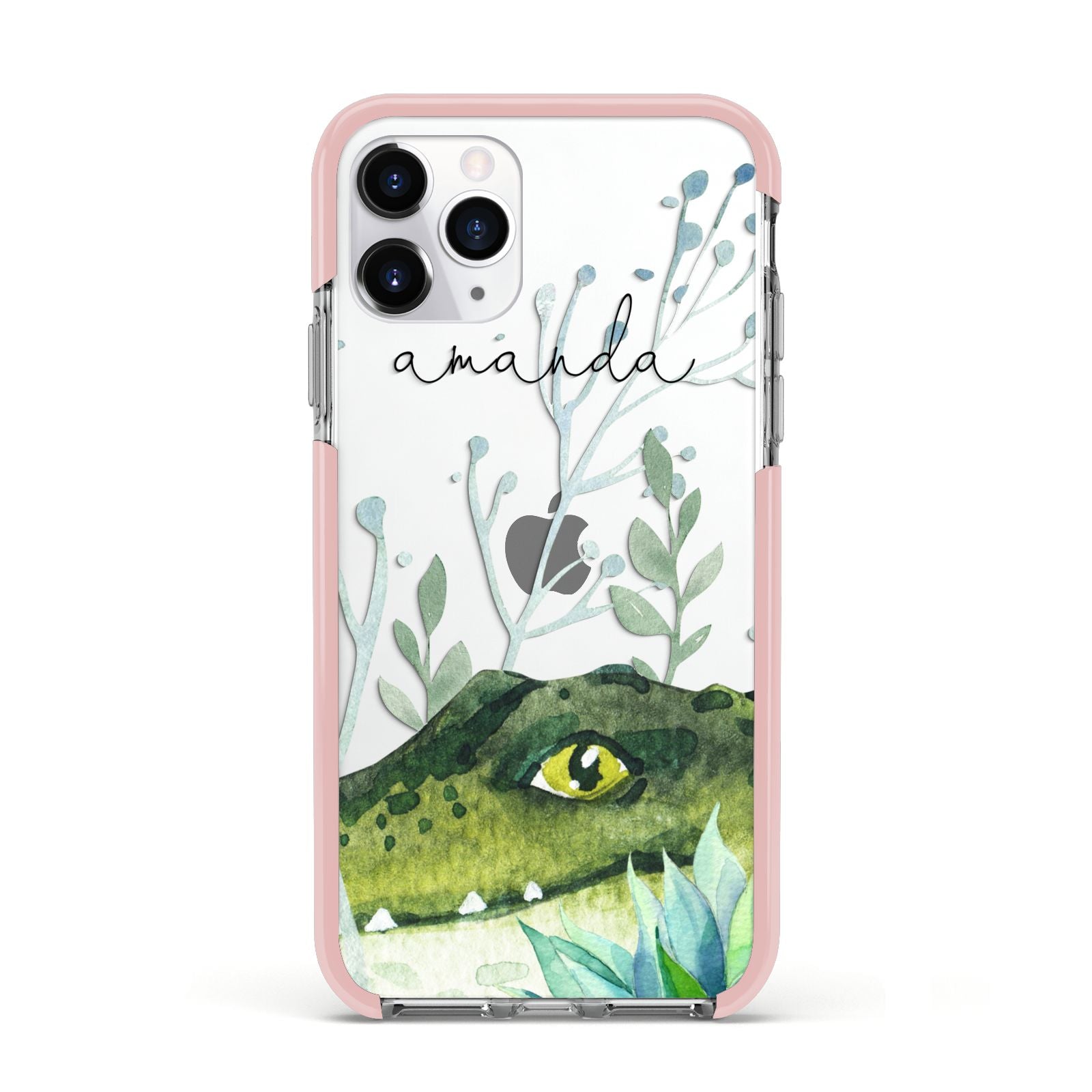 Personalised Alligator Apple iPhone 11 Pro in Silver with Pink Impact Case