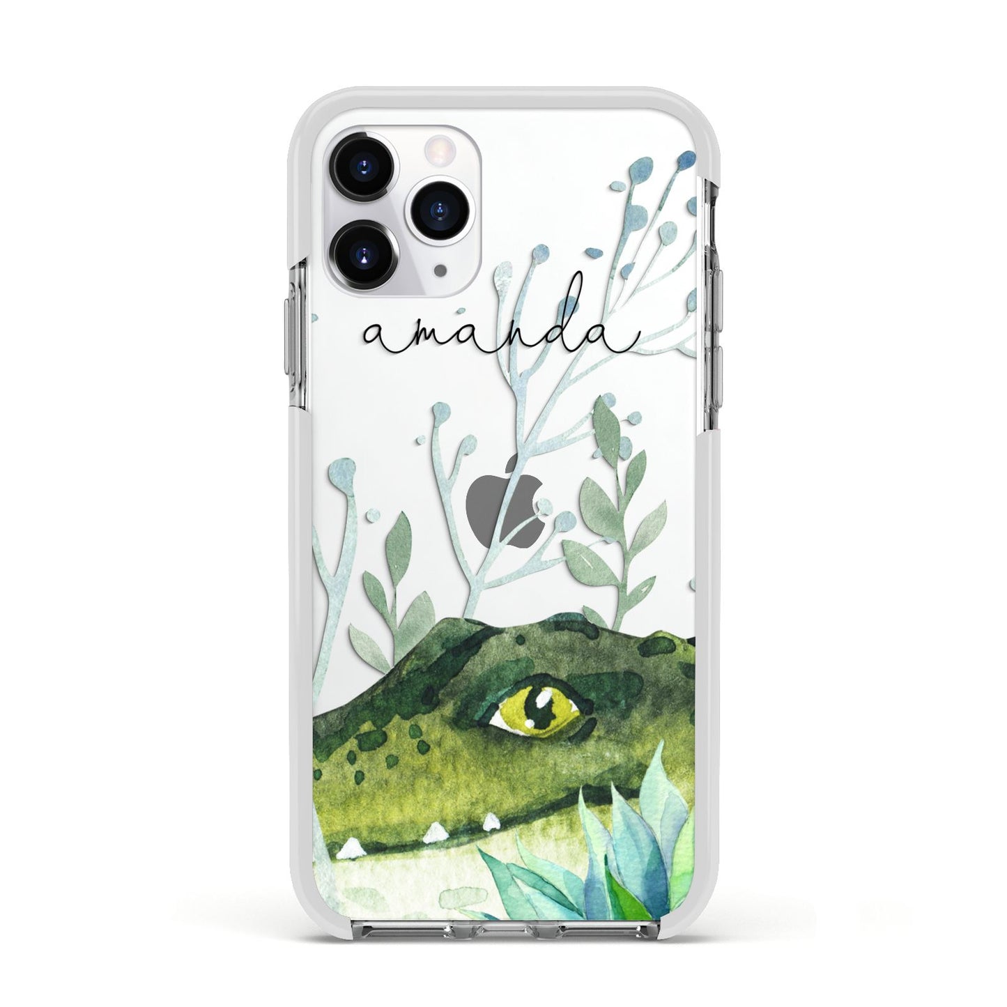 Personalised Alligator Apple iPhone 11 Pro in Silver with White Impact Case