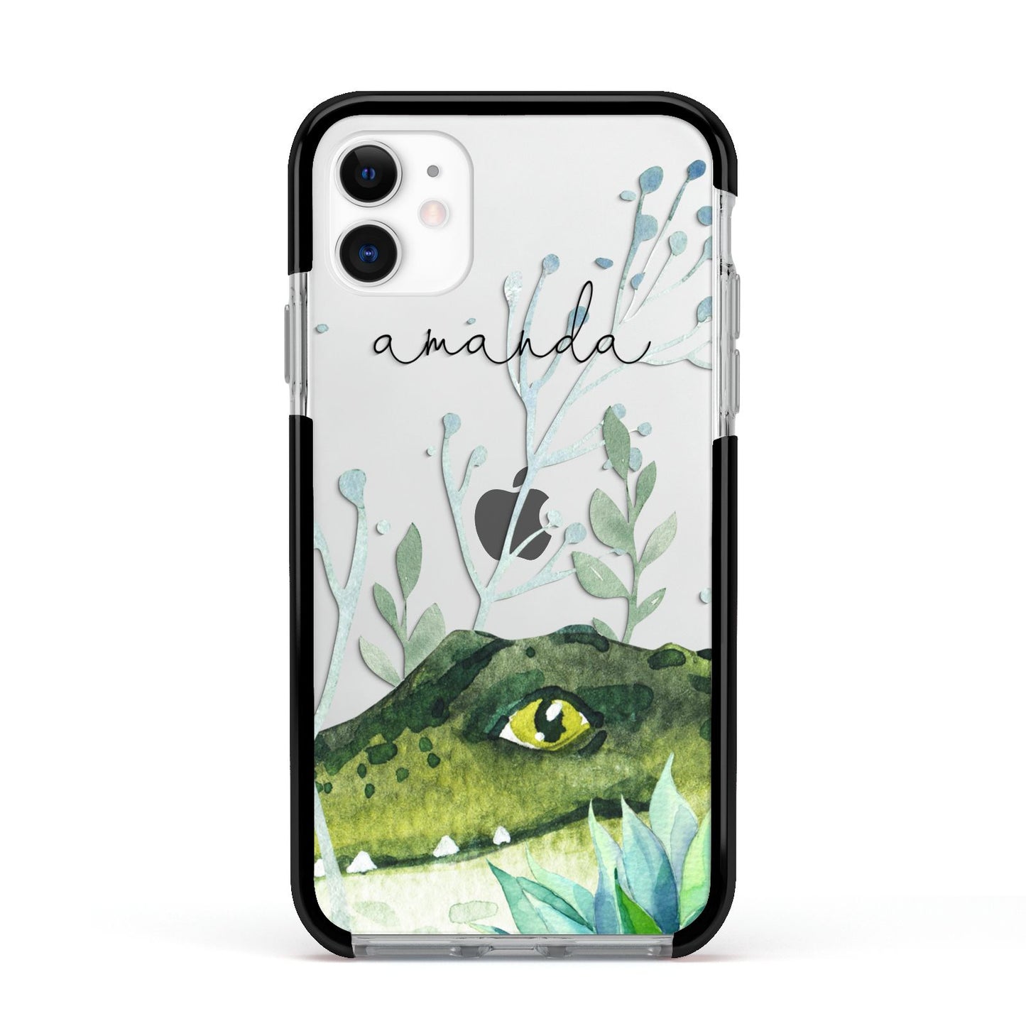 Personalised Alligator Apple iPhone 11 in White with Black Impact Case